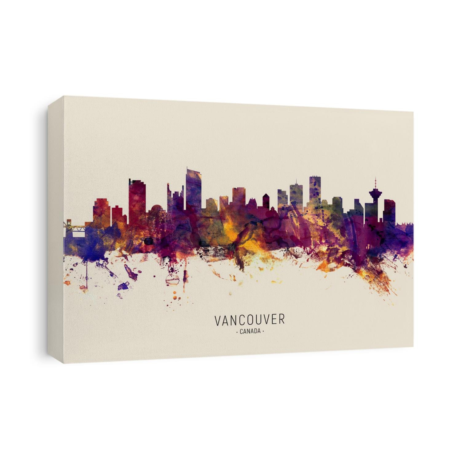 Watercolor art print of the skyline of the city of Vancouver, British Columbia, Canada