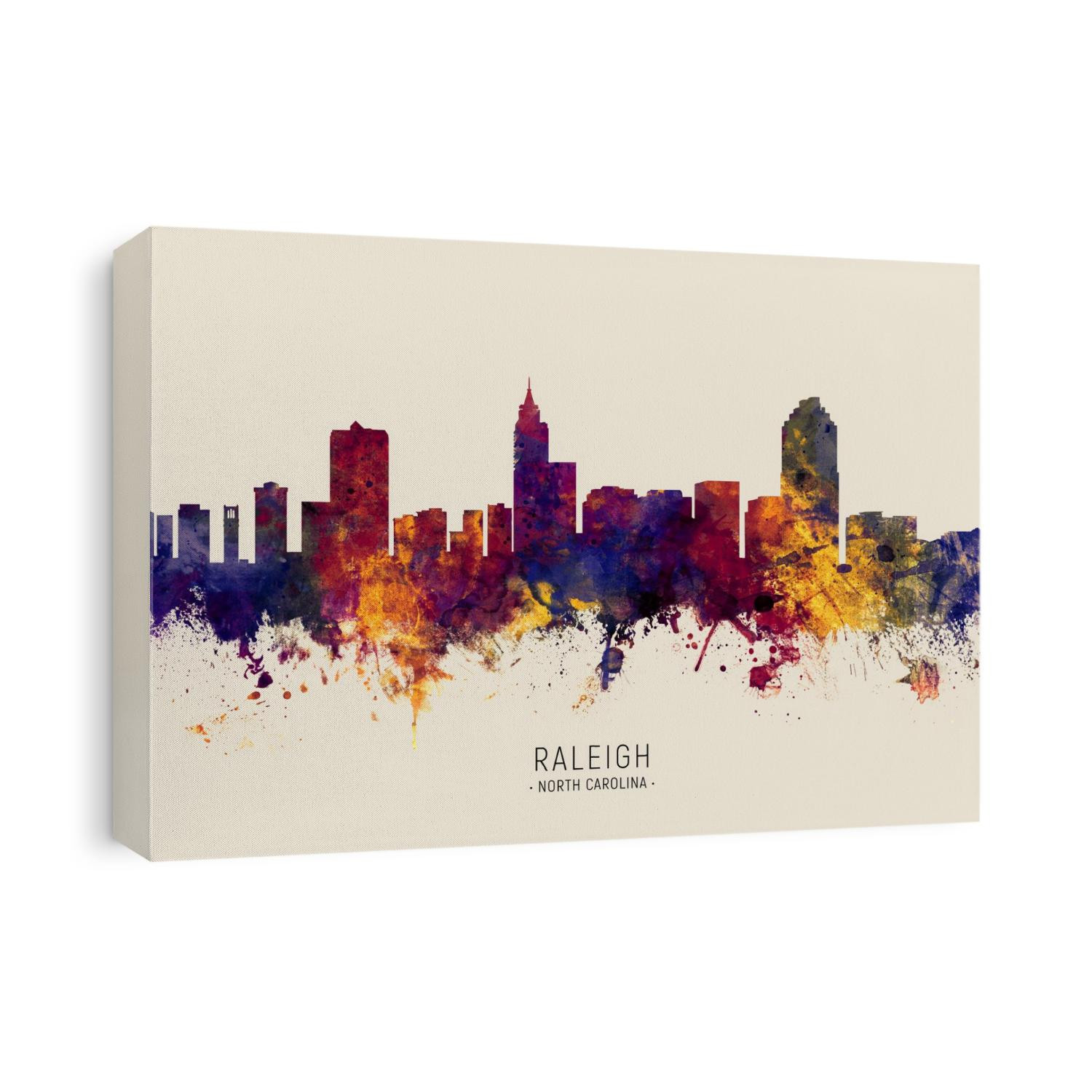 Watercolor art print of the skyline of Raleigh, North Carolina, United States