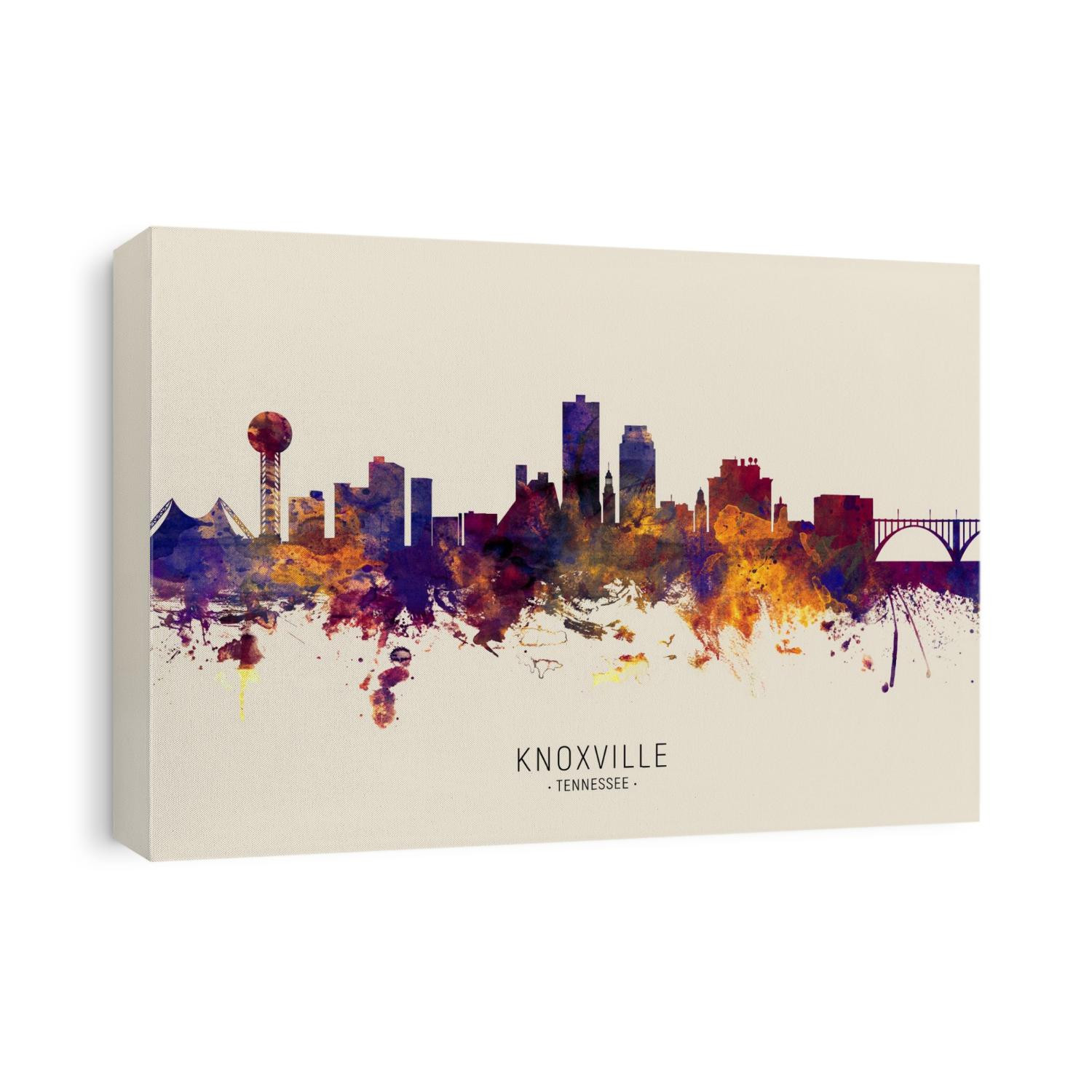Watercolor art print of the skyline of Knoxville, Tennessee, United States
