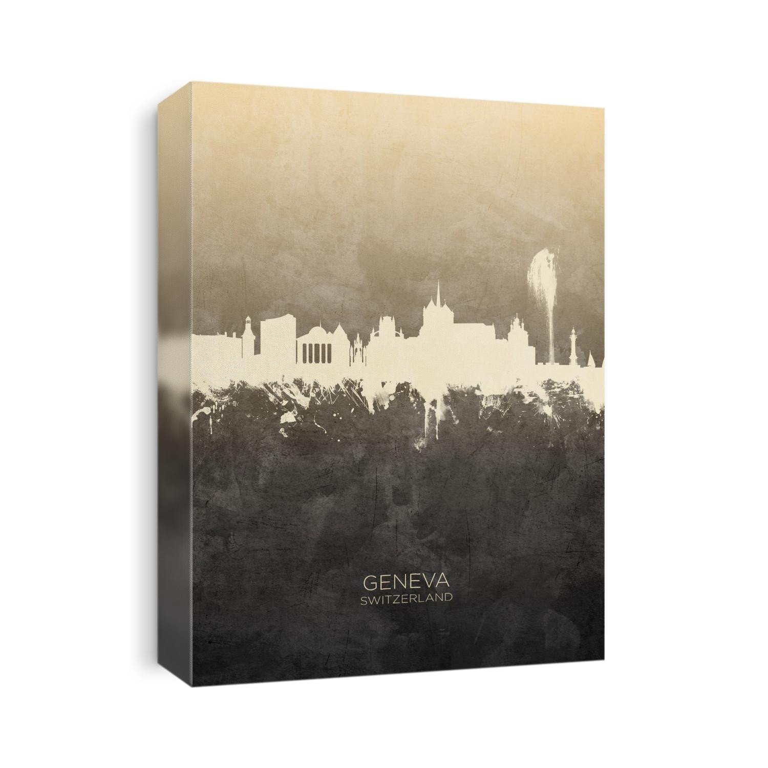 Watercolor art print of the skyline of Geneva, Switzerland