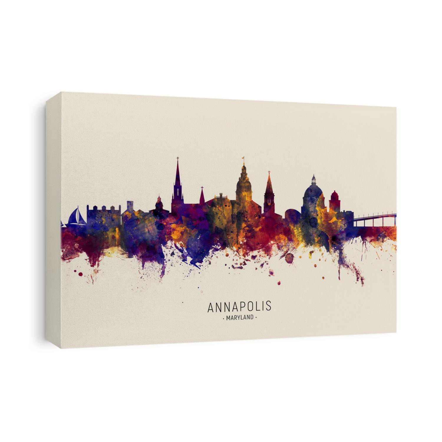 Watercolor art print of the skyline of Annapolis, Maryland, United States