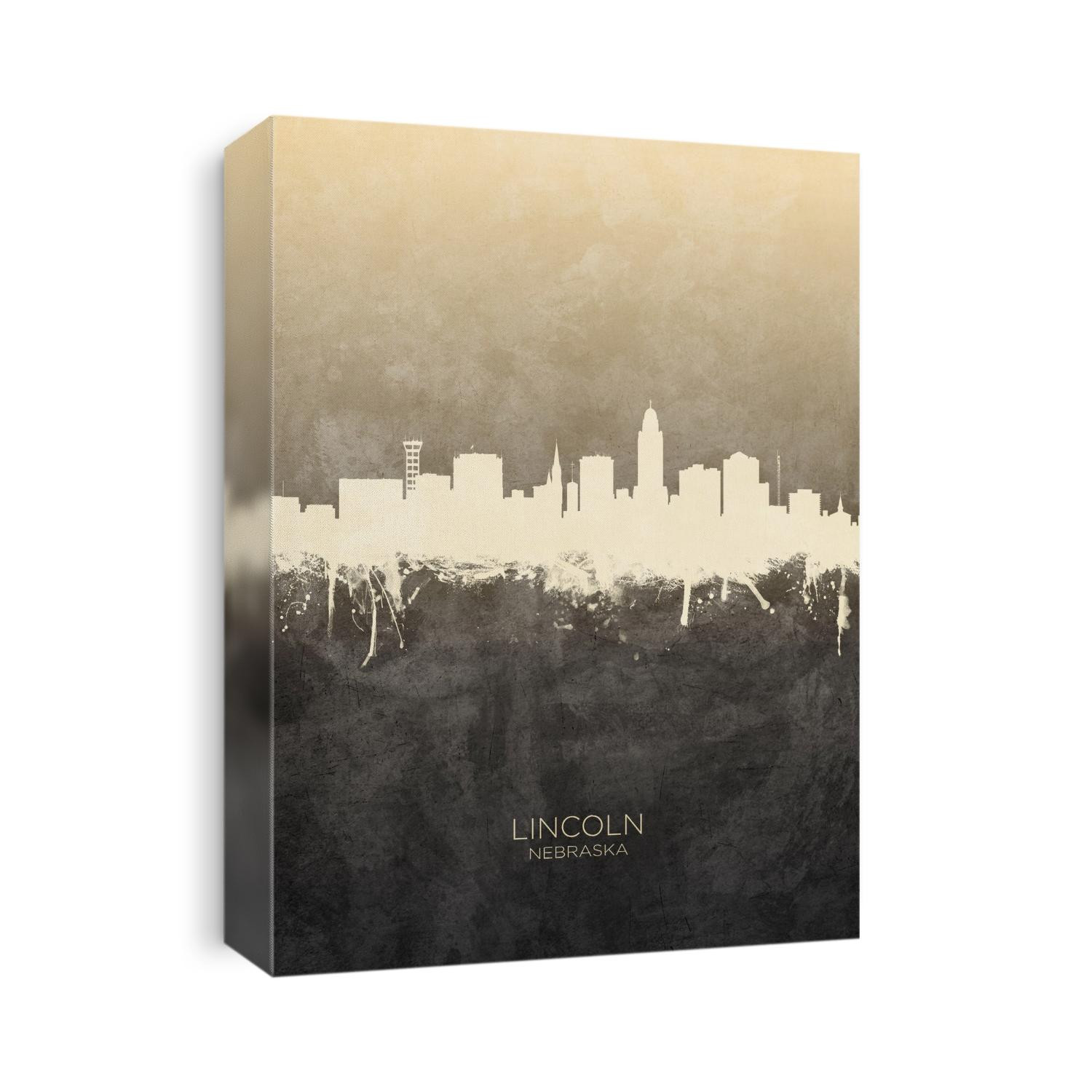 Watercolor art print of the skyline of Lincoln, Nebraska, United States