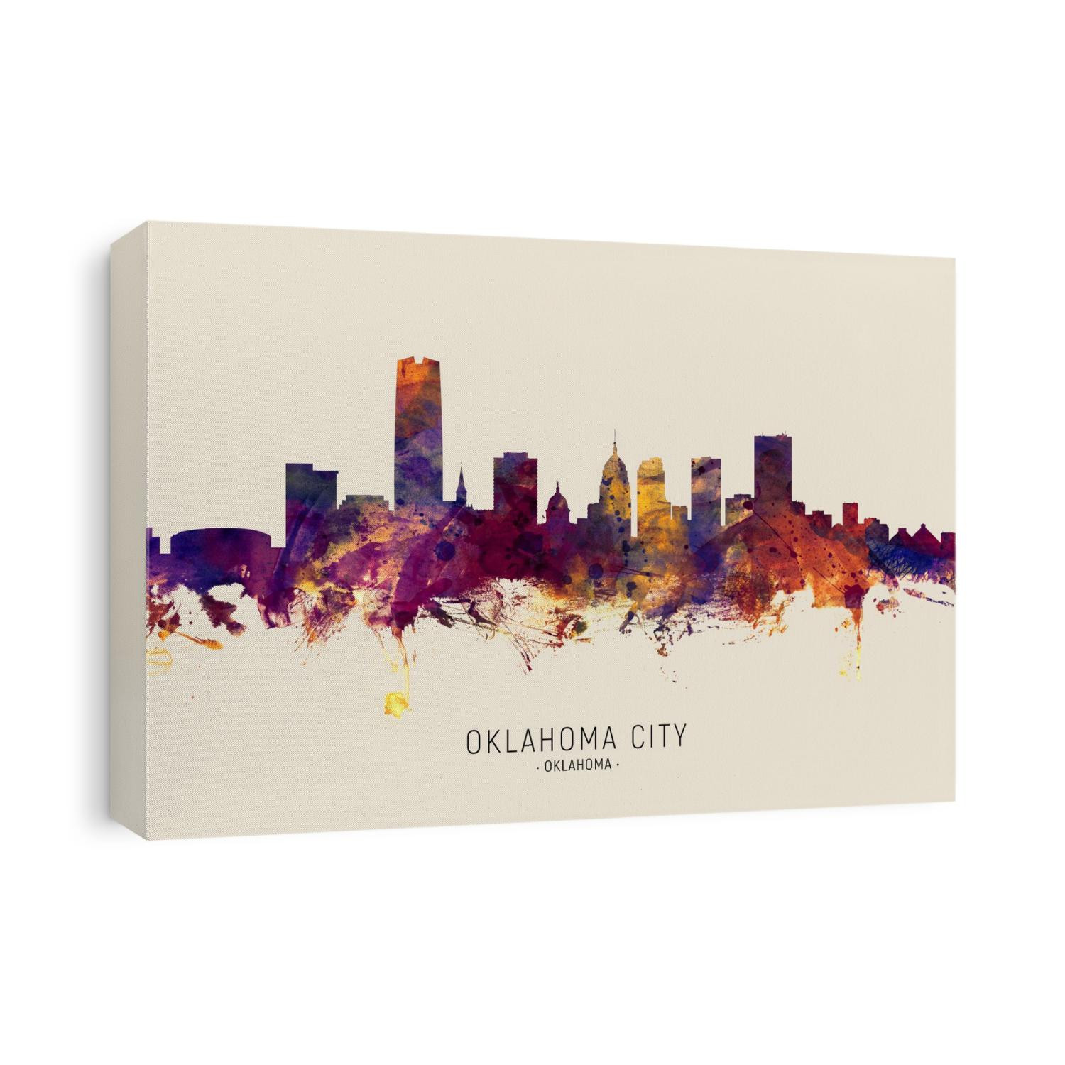 Watercolor art print of the skyline of Oklahoma City, United States