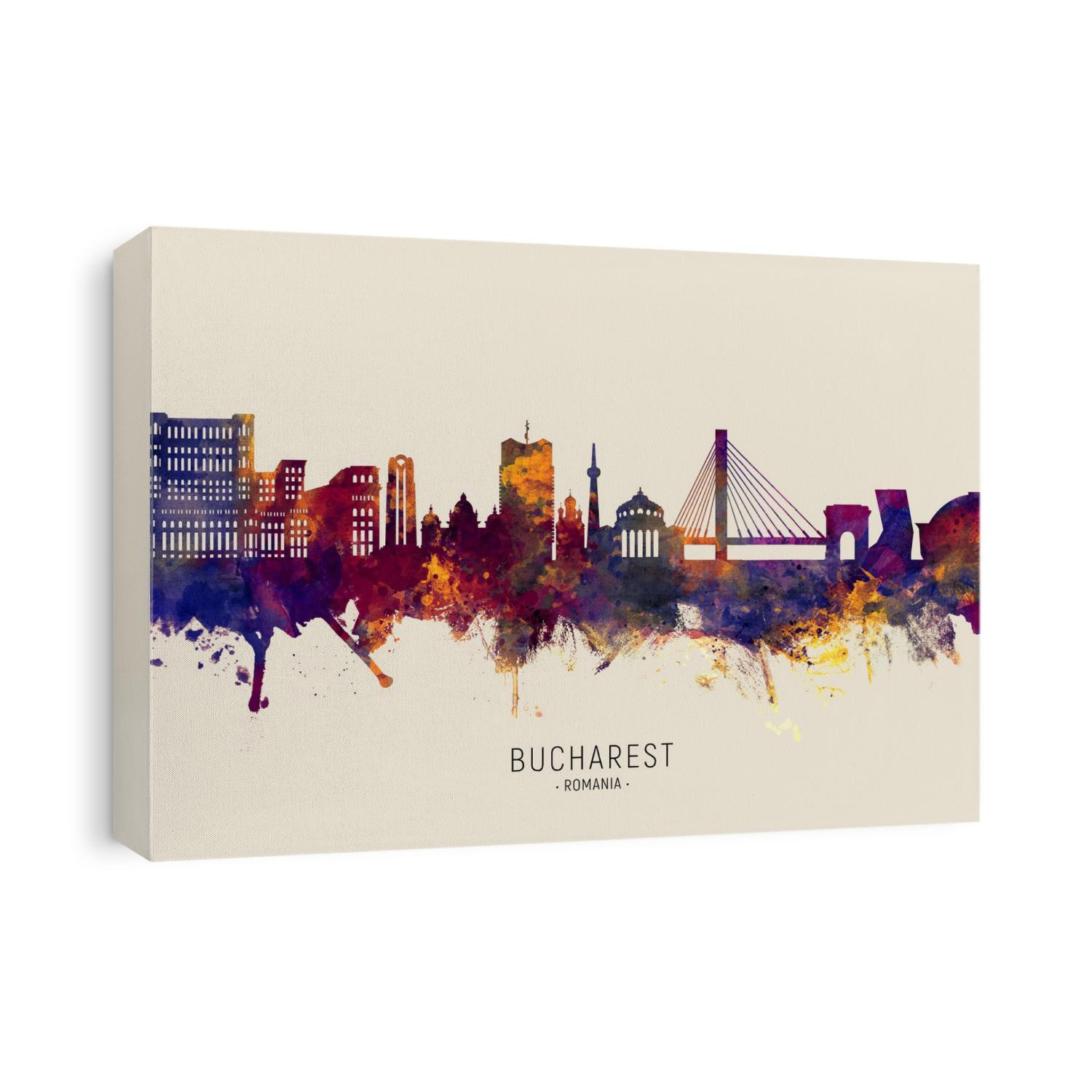 Watercolor art print of the skyline of Bucharest, Romania