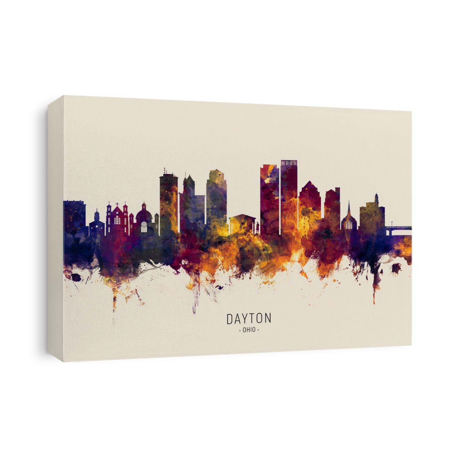 Watercolor art print of the skyline of Dayton Ohio, United States