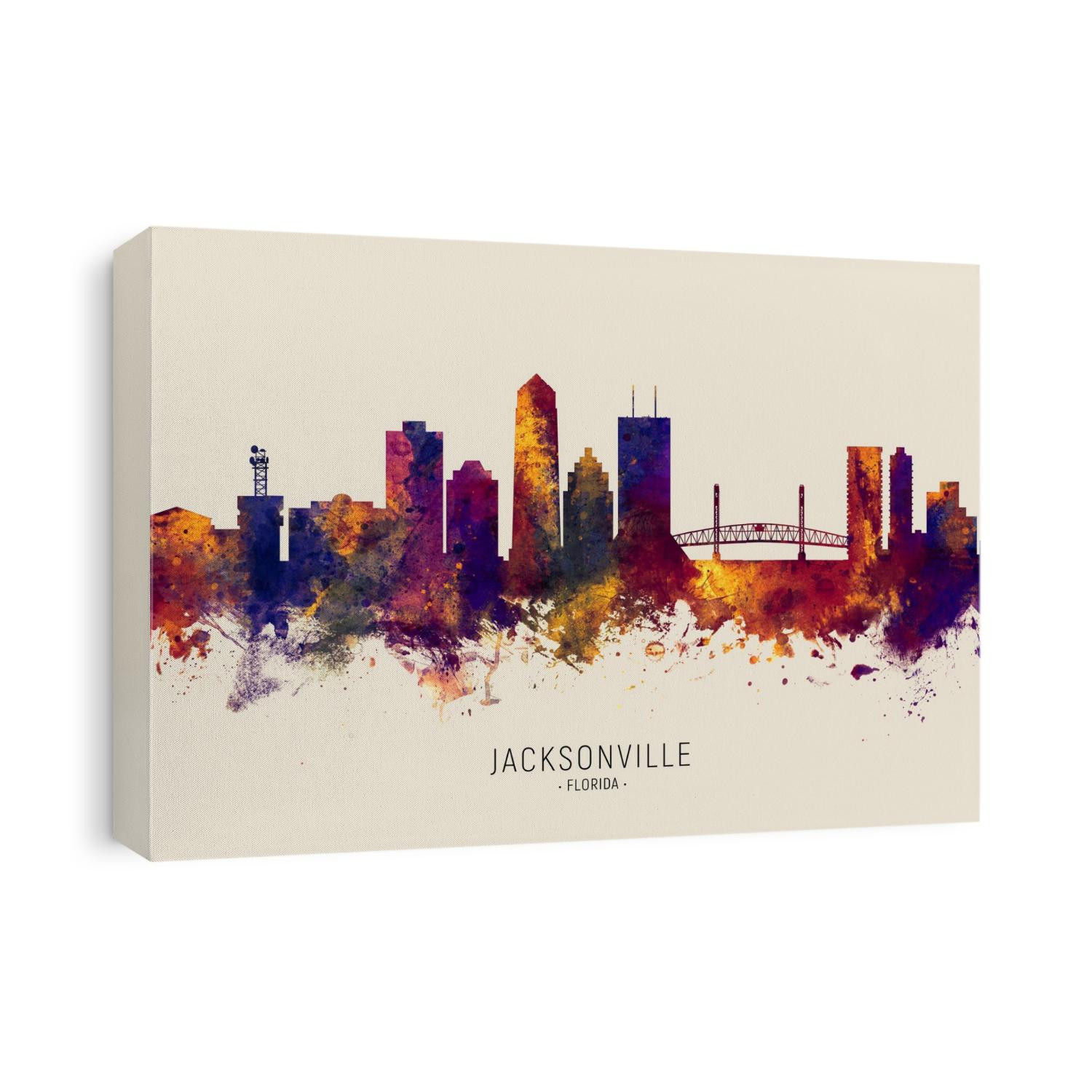 Watercolor art print of the skyline of Jacksonville, Florida, United States