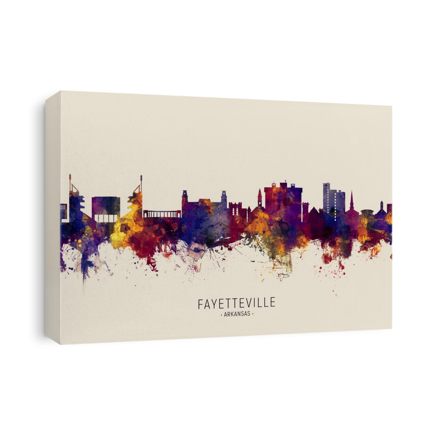 Watercolor art print of the skyline of Fayetteville, Arkansas, United States