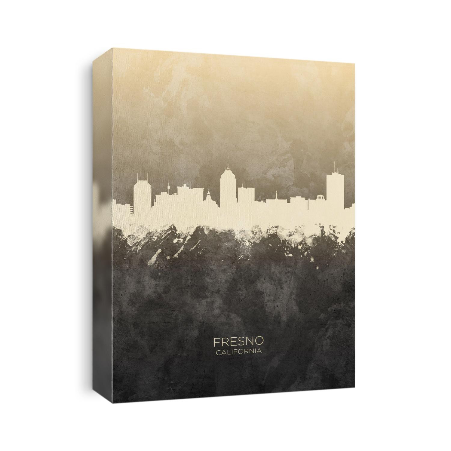 Watercolor art print of the skyline of Fresno, California, United States