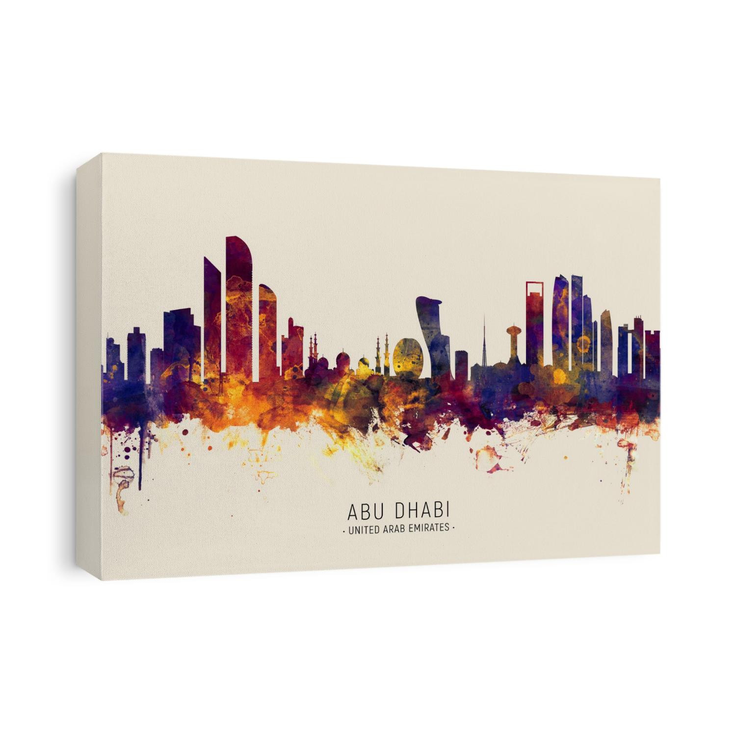 Watercolor art print of the skyline of Abu Dhabi, United Arab Emirates