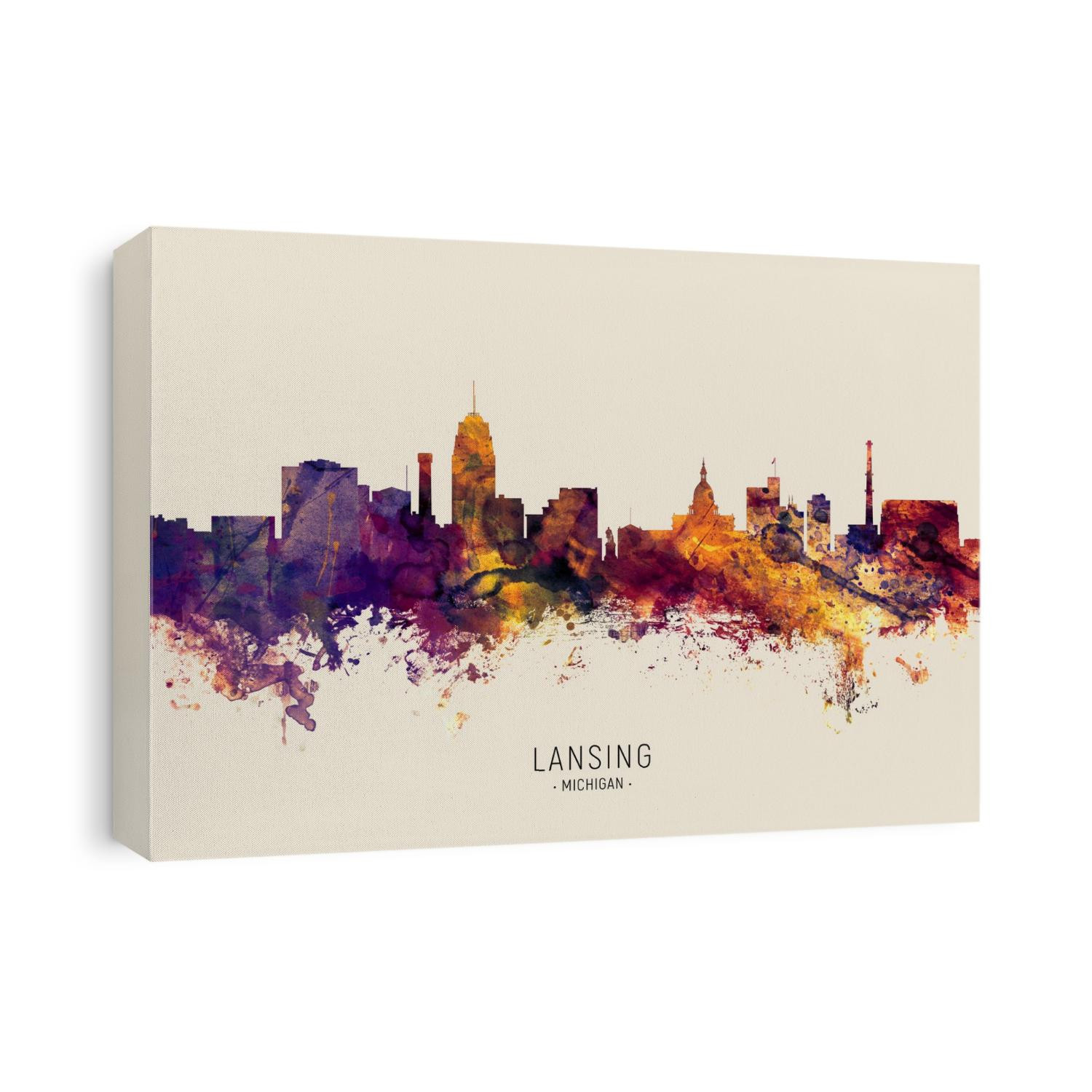 Watercolor art print of the skyline of Lansing, Michigan, United States