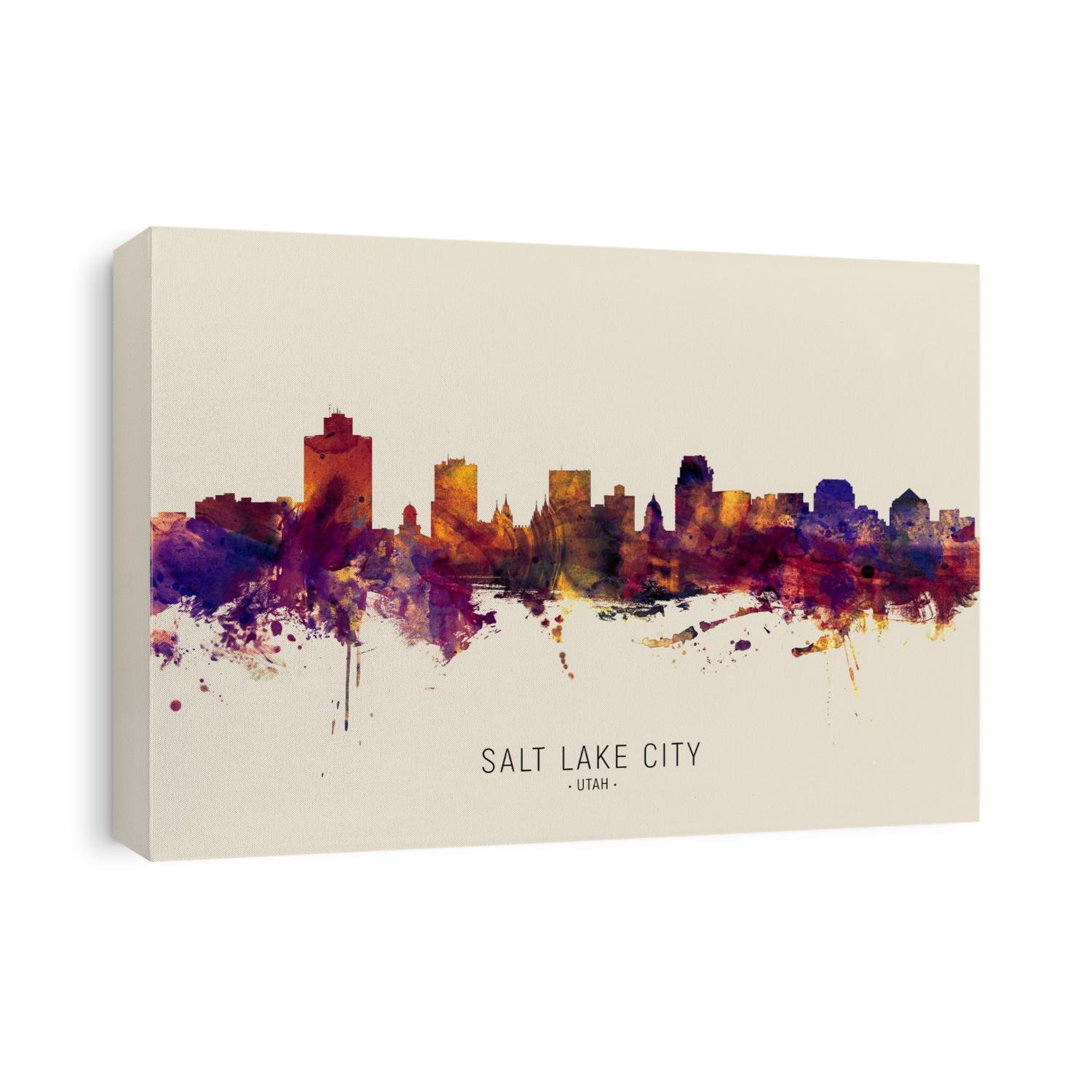 Watercolor art print of the skyline of Salt Lake City, Utah, United States
