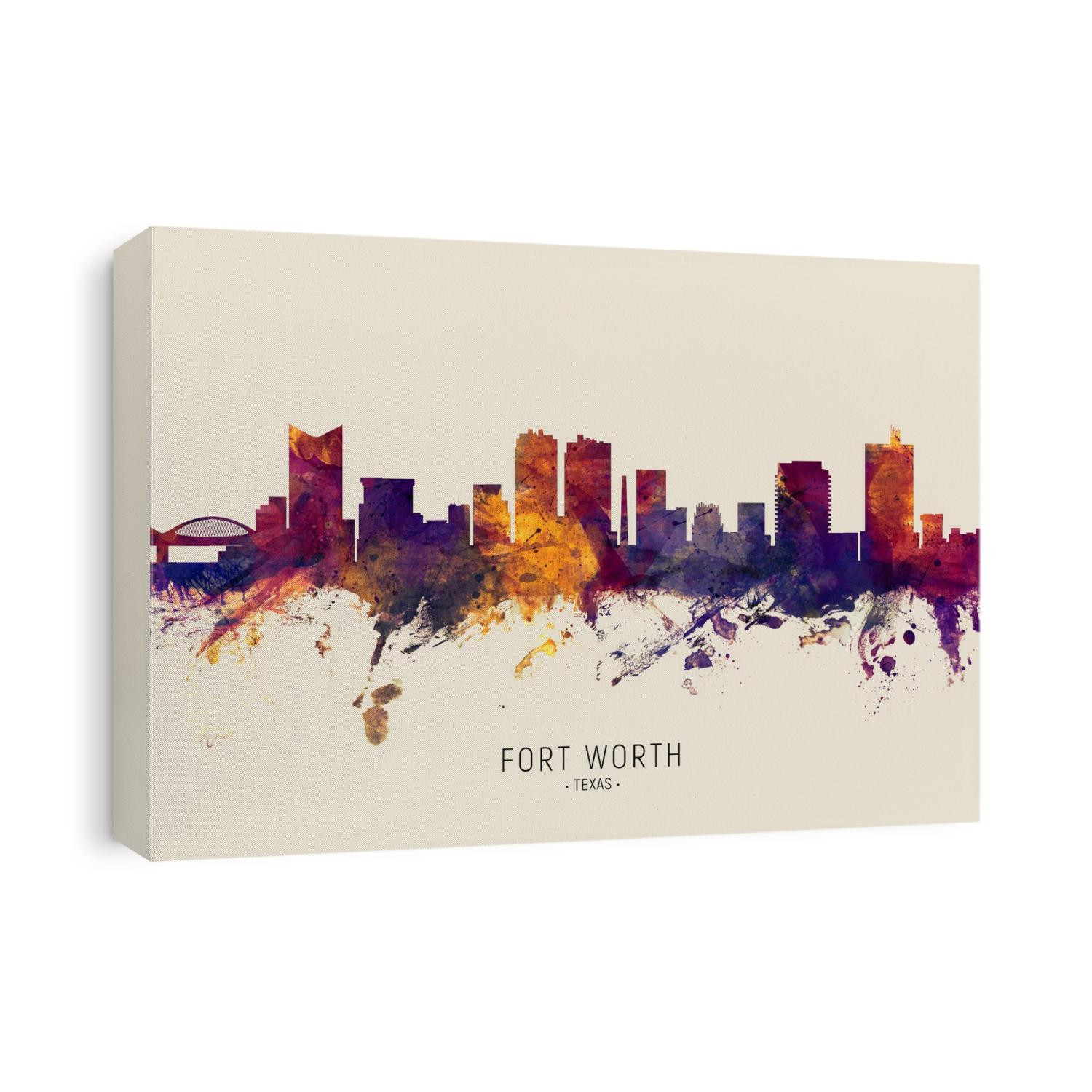 Watercolor art print of the skyline of Fort Worth, Texas, United States