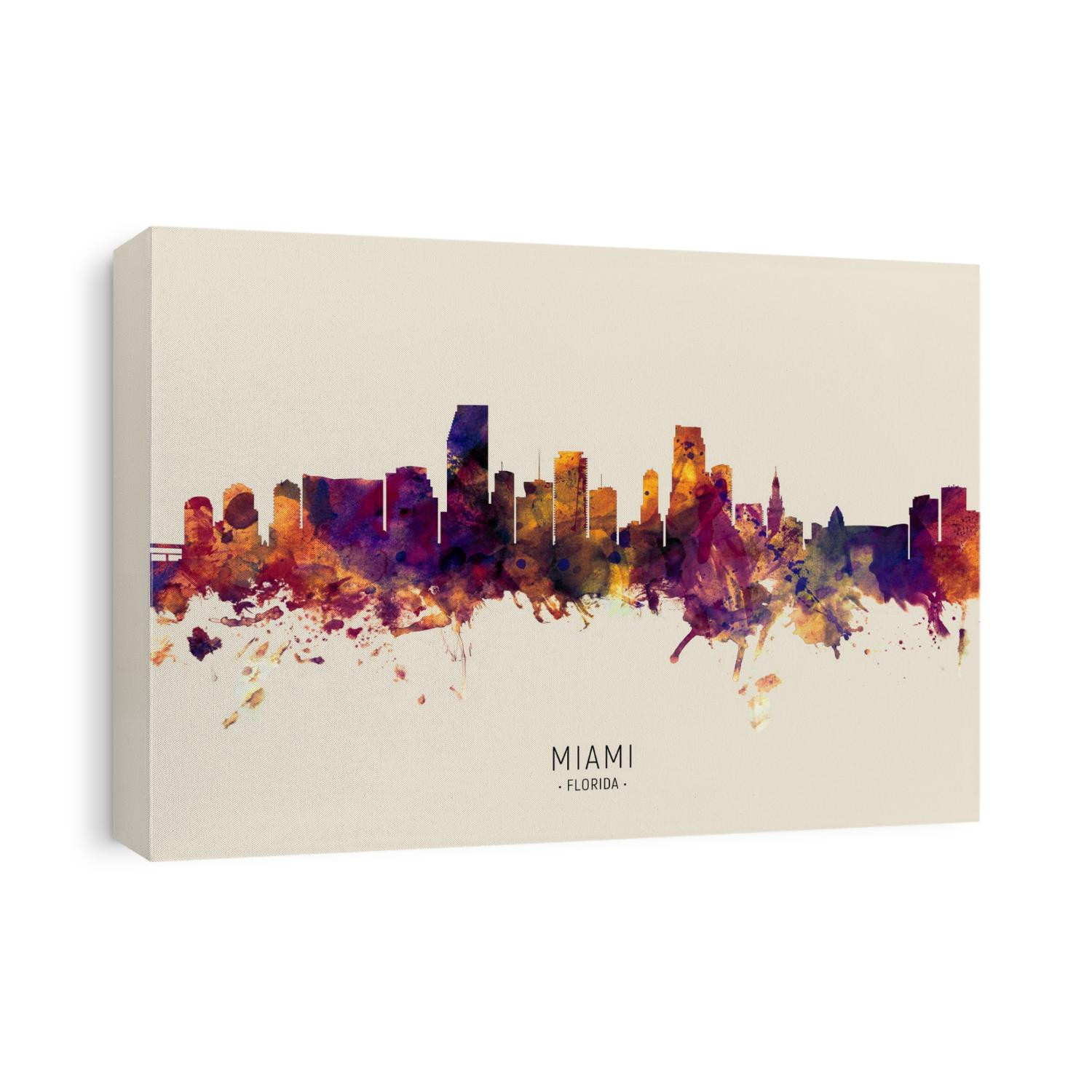Watercolor art print of the skyline of Miami, Florida, United States