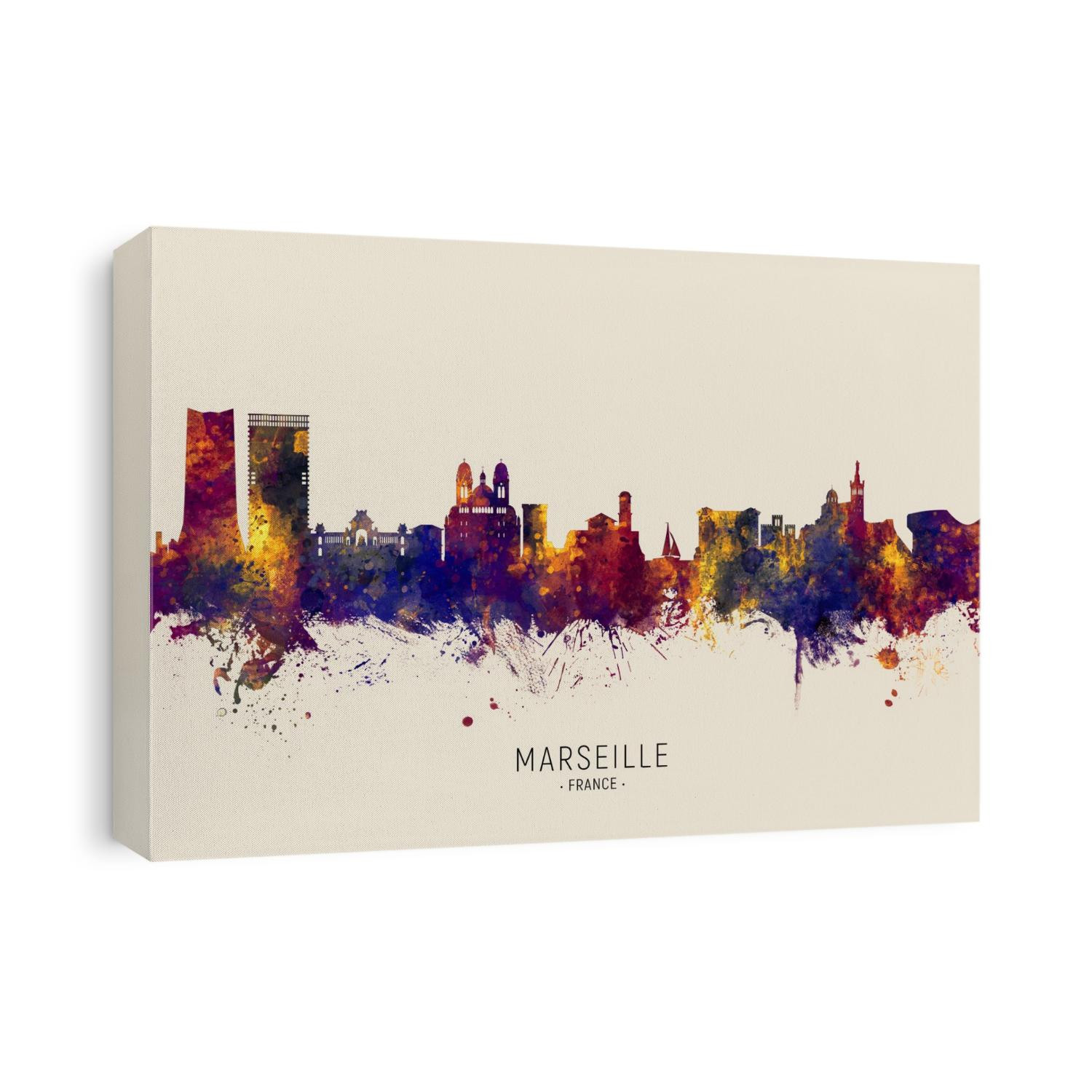 Watercolor art print of the skyline of Marseille, France