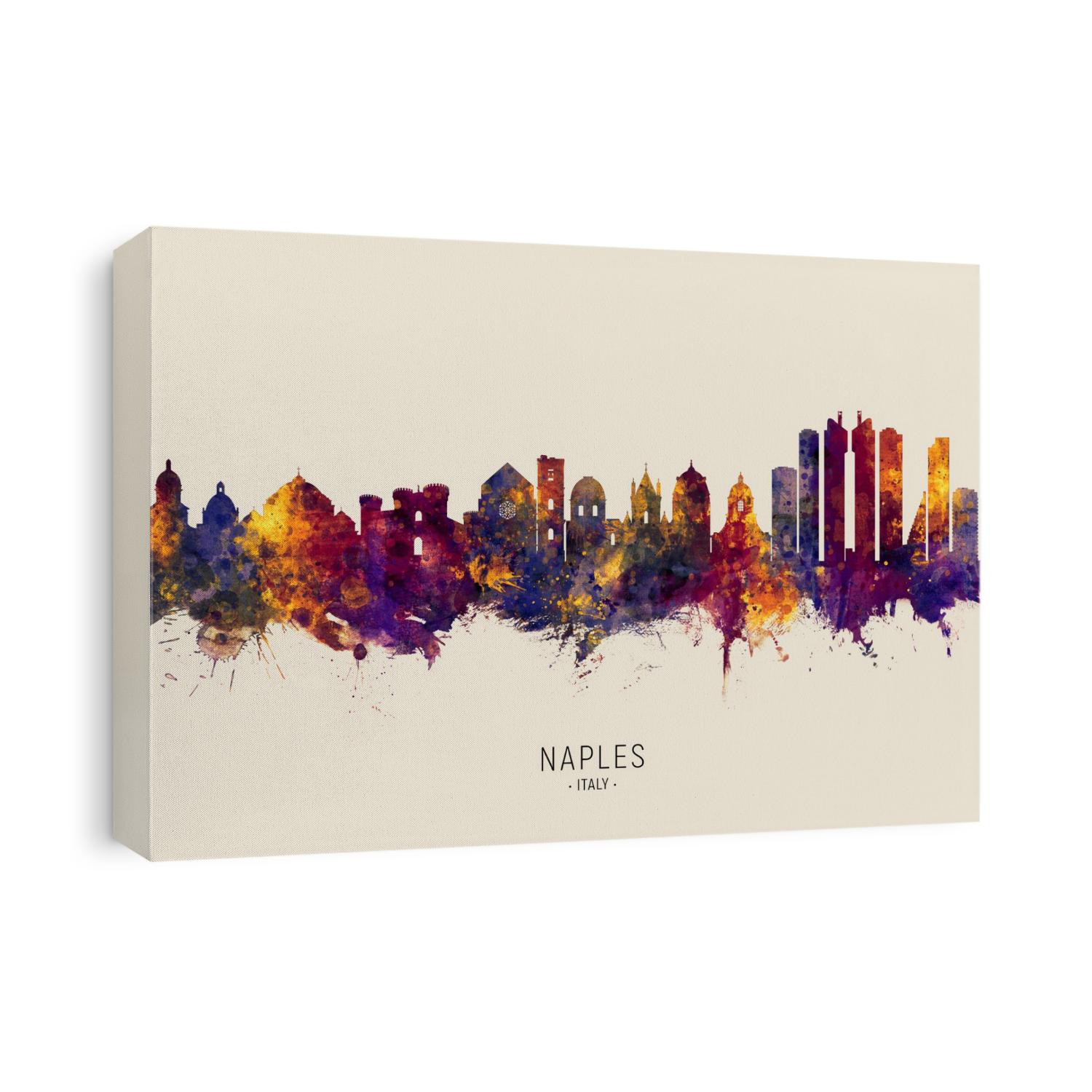 Watercolor art print of the skyline of Naples, Italy