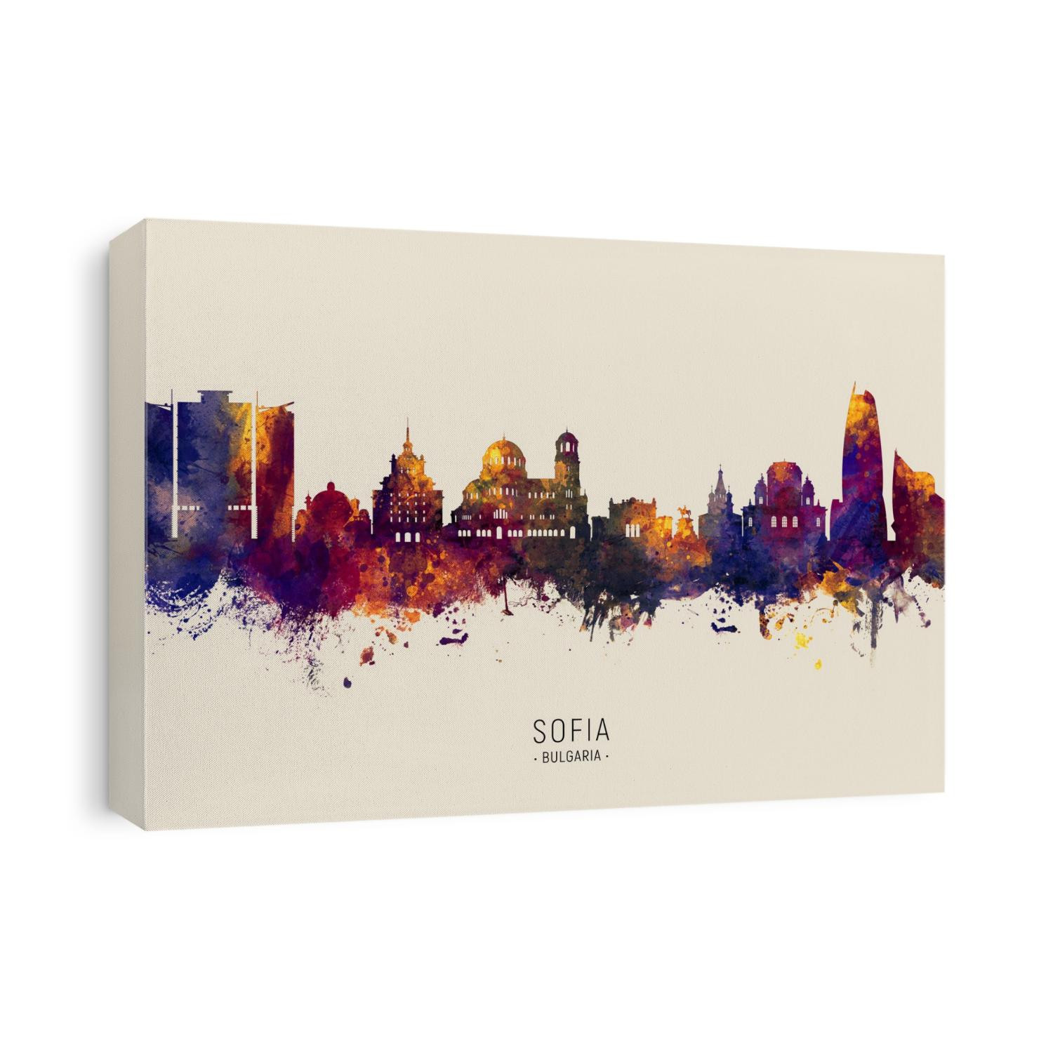 Watercolor art print of the skyline of Sofia, Bulgaria