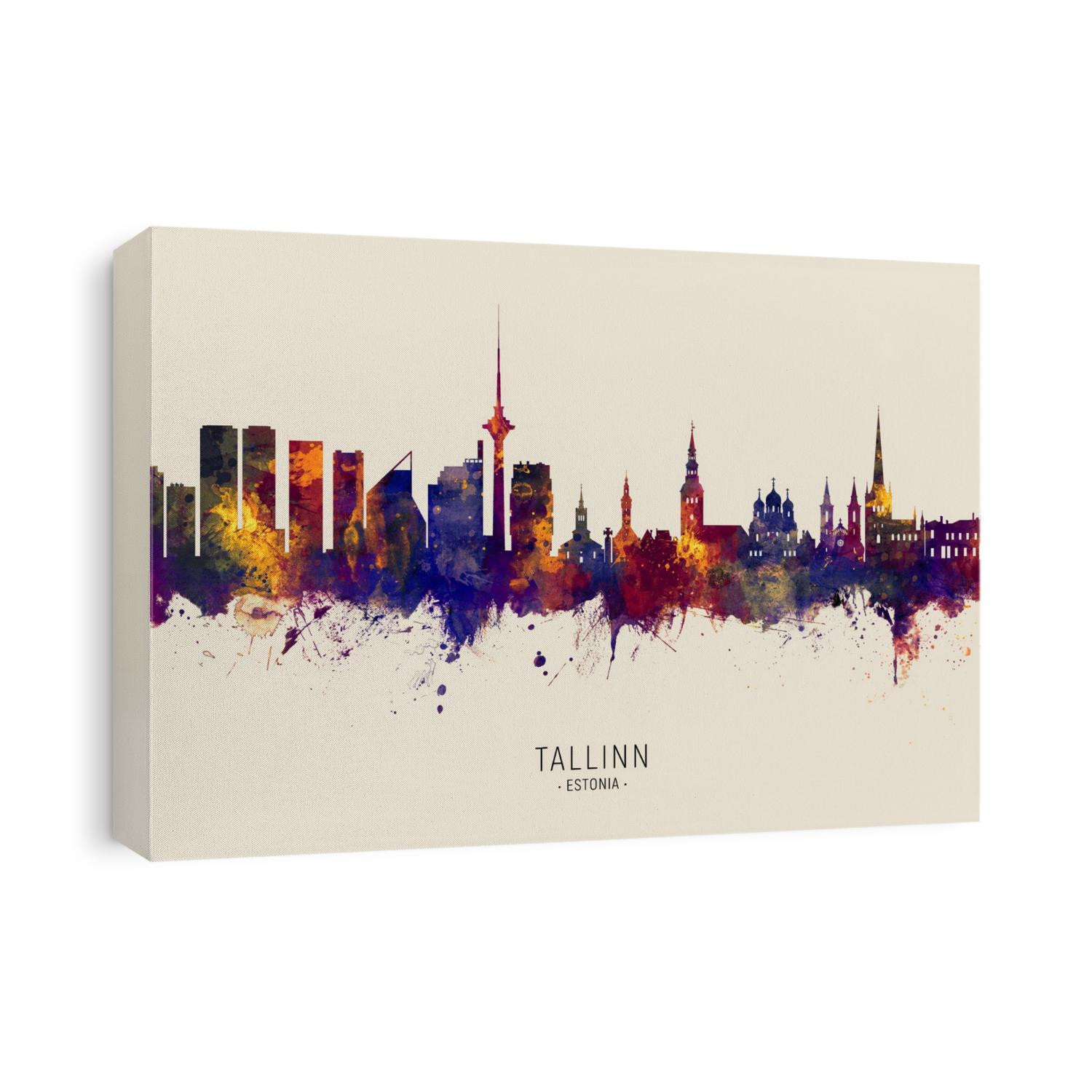 Watercolor art print of the skyline of Tallinn, Estonia