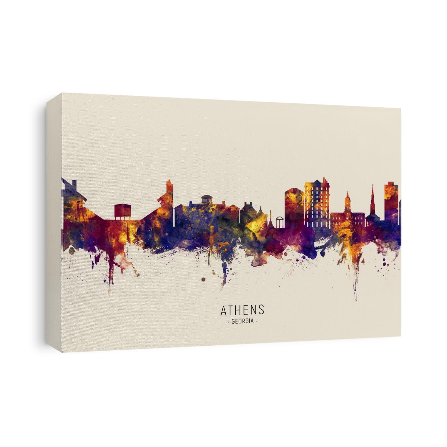 Watercolor art print of the skyline of Athens, Georgia, United States