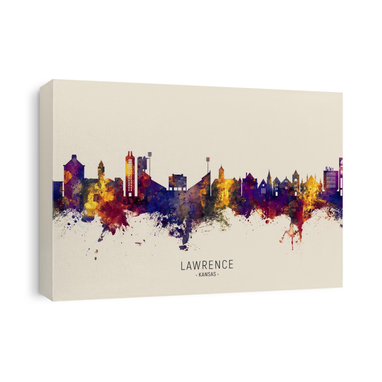 Watercolor art print of the skyline of Lawrence, Kansas, United States