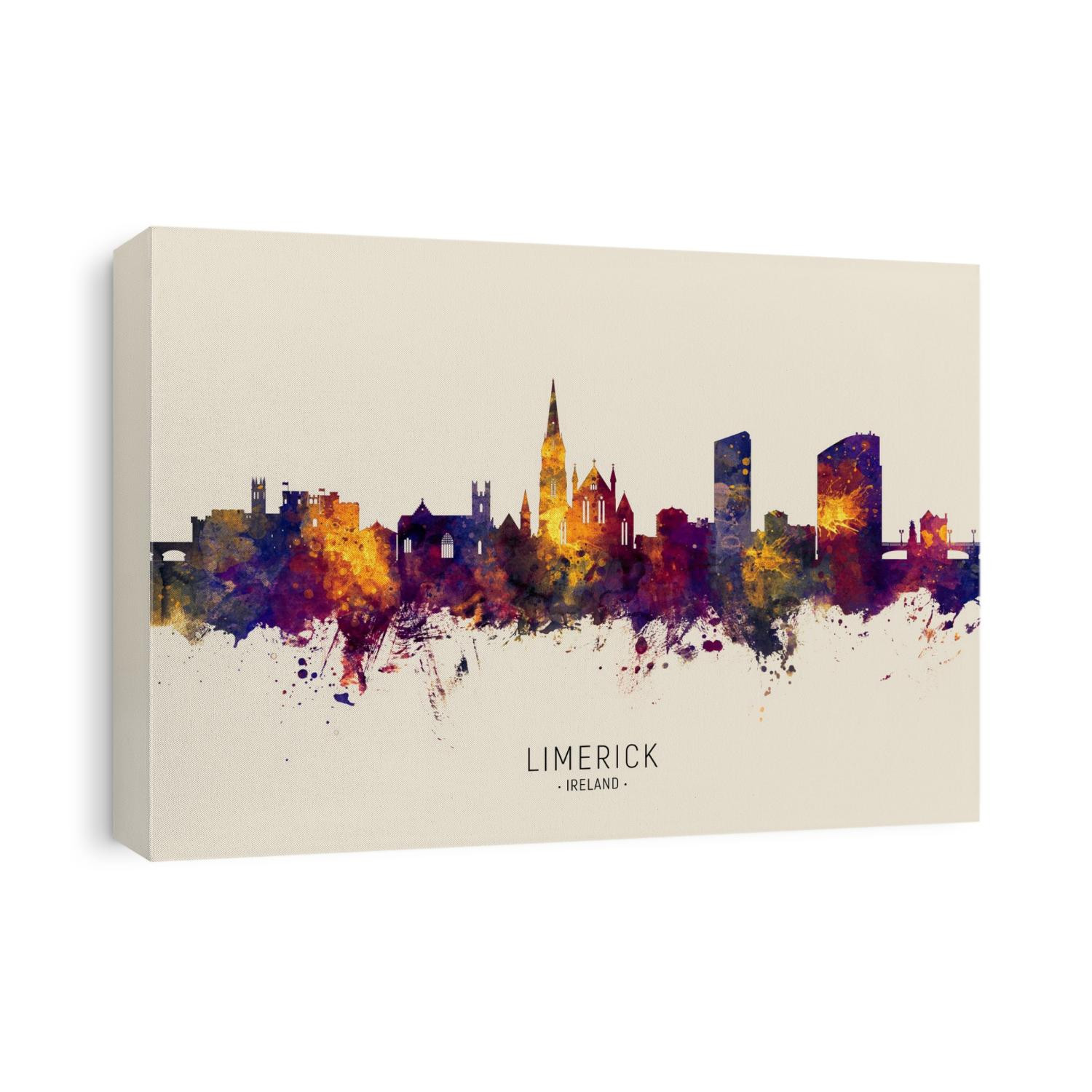 Watercolor art print of the skyline of Limerick, Ireland