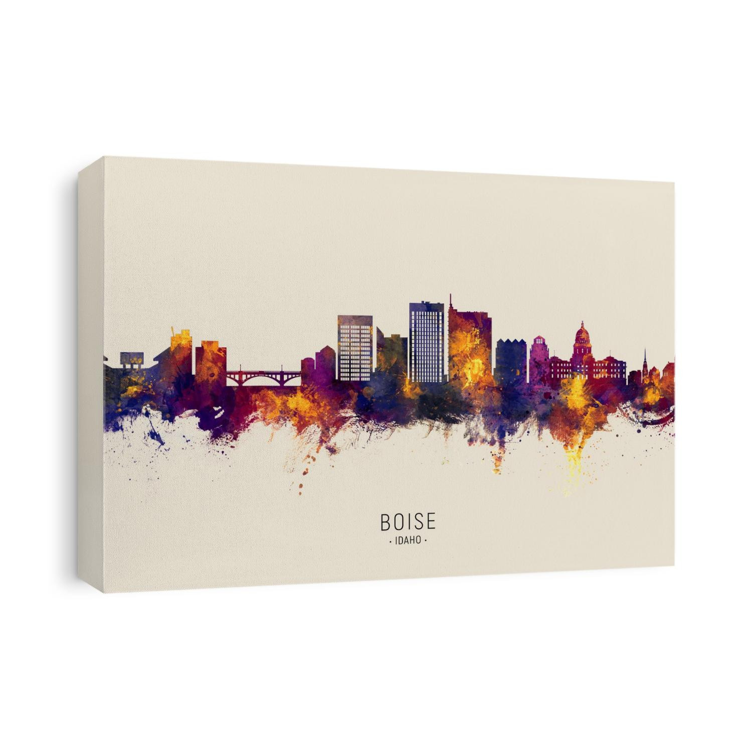 Watercolor art print of the skyline of Boise, Idaho
