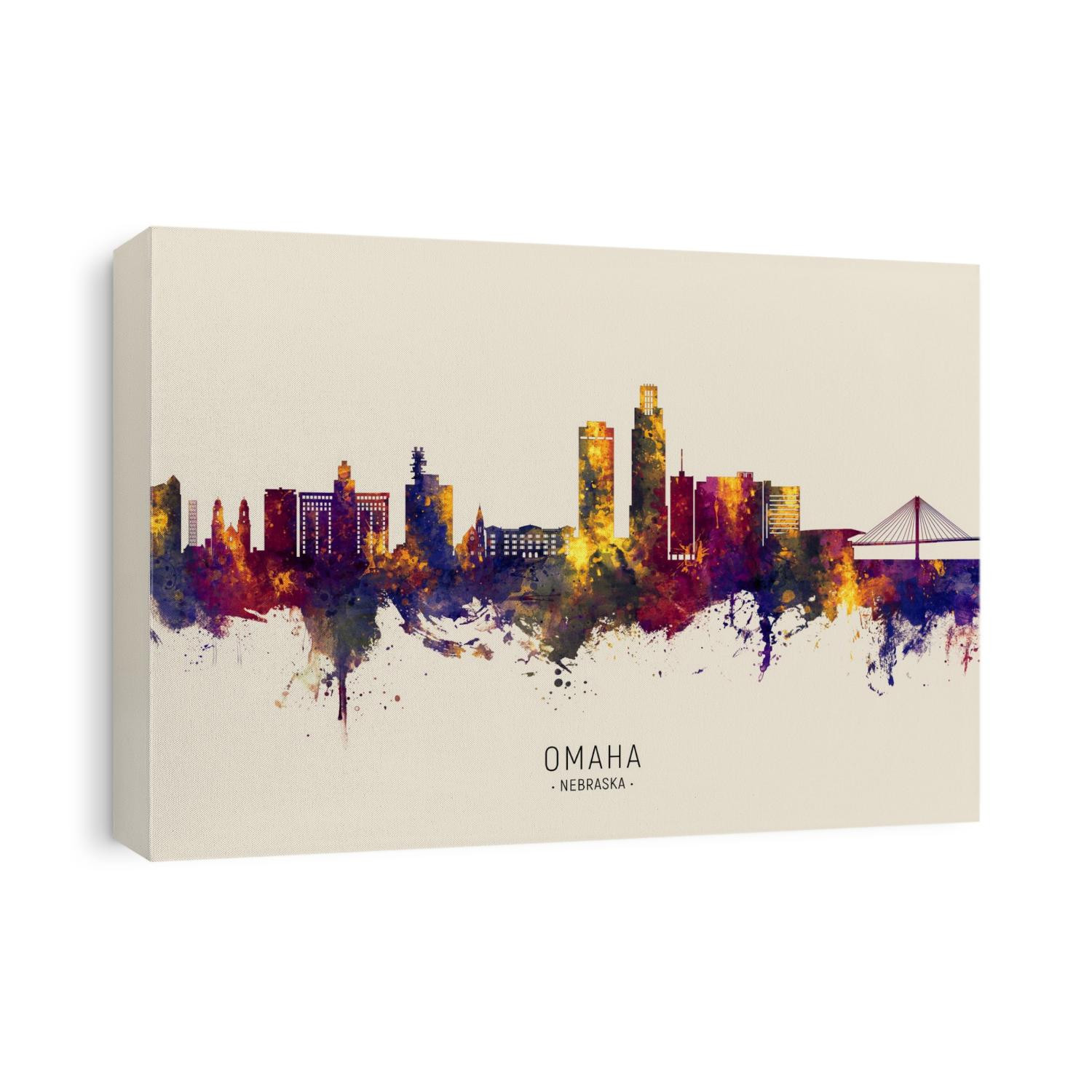 Watercolor art print of the skyline of Omaha, Nebraska