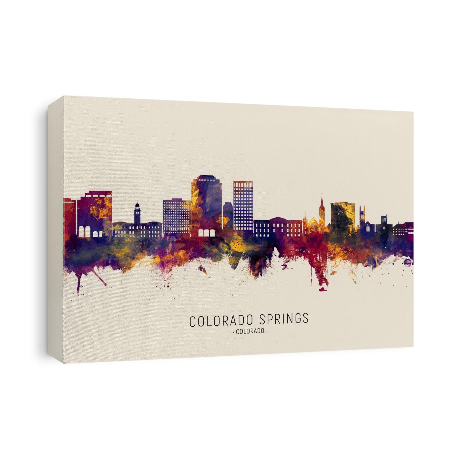 Watercolor art print of the skyline of Colorado Springs, Colorado