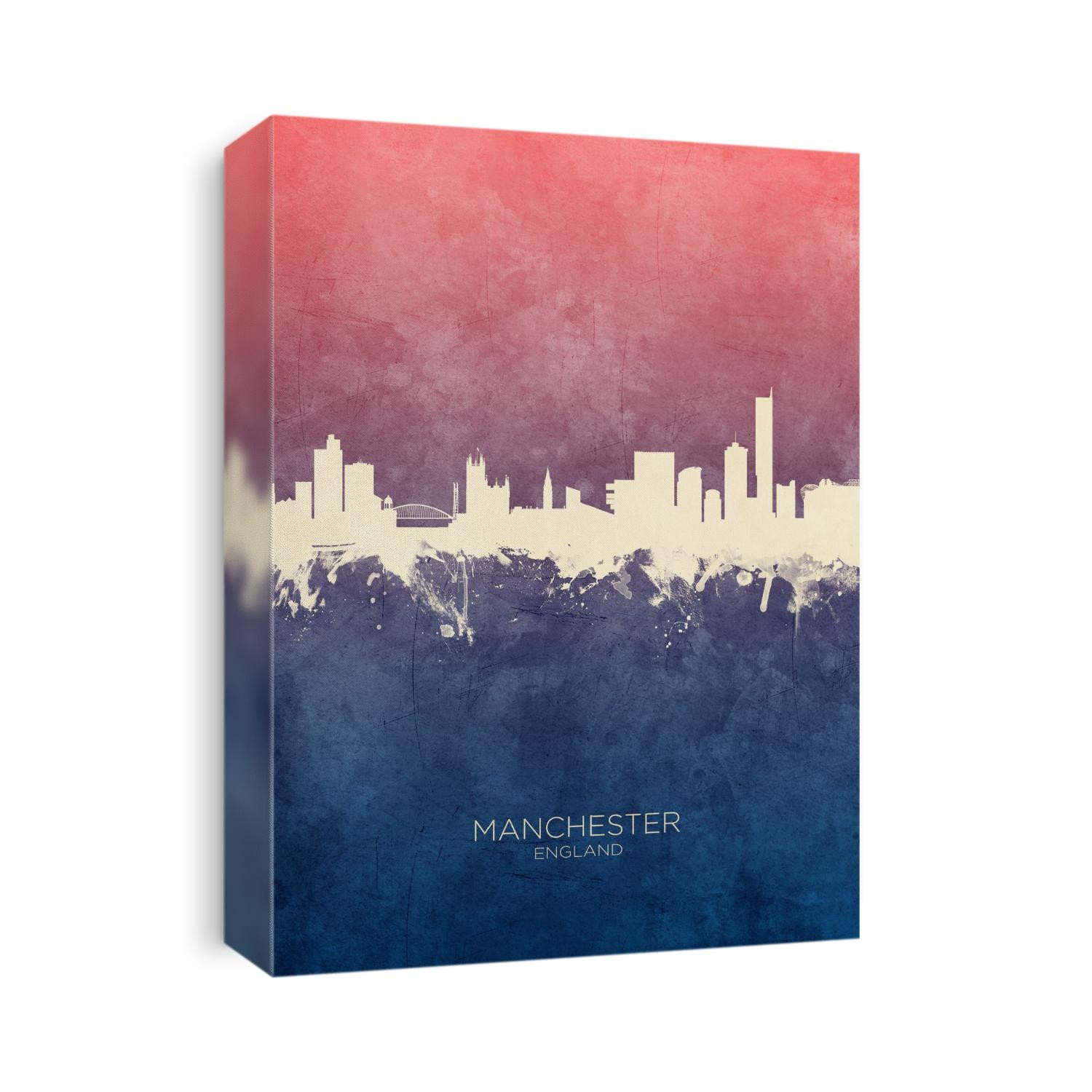Watercolor art print of the skyline of Manchester, England, United Kingdom