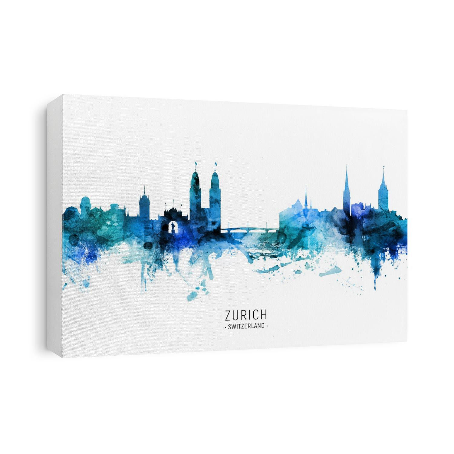 Watercolor art print of the skyline of Zurich, Switzerland