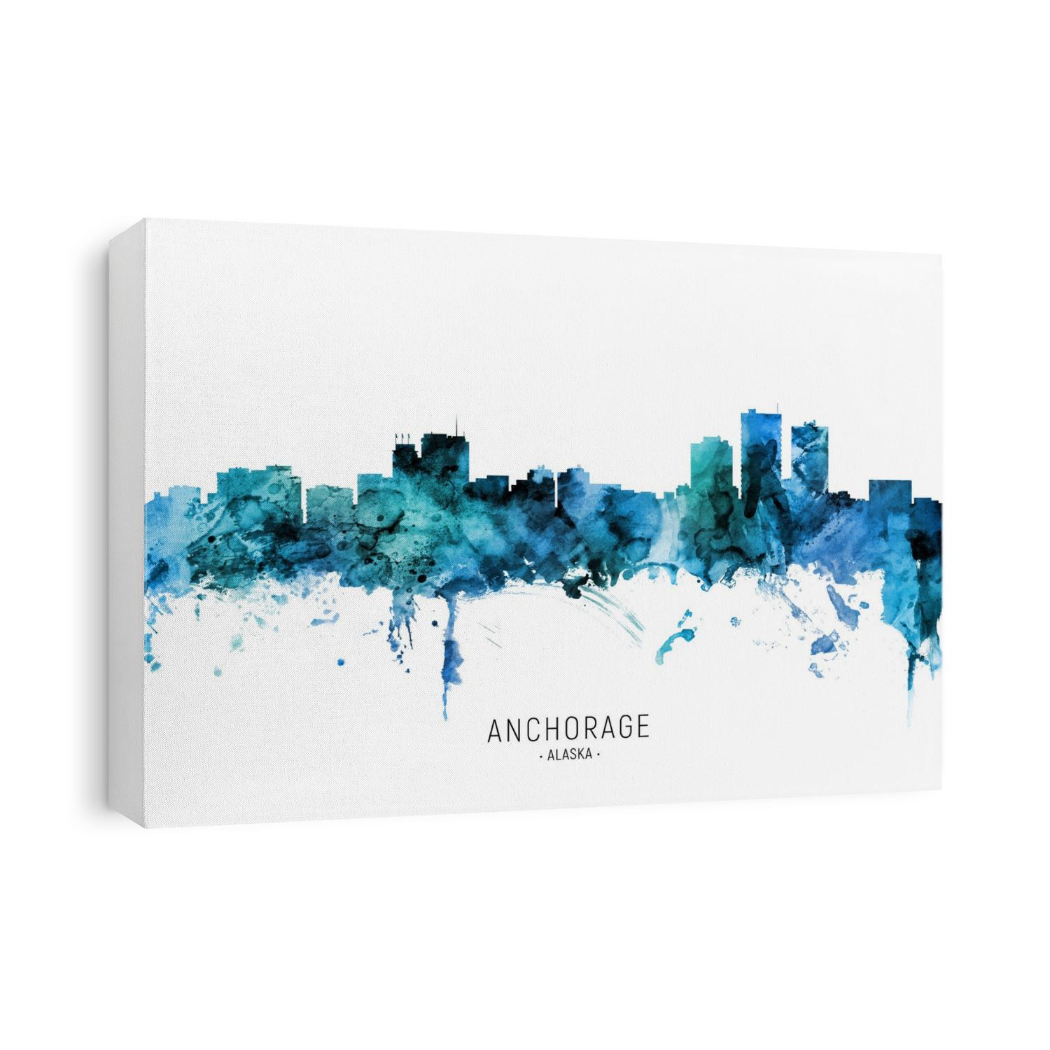 Watercolor art print of the skyline of Anchorage, Alaska, United States