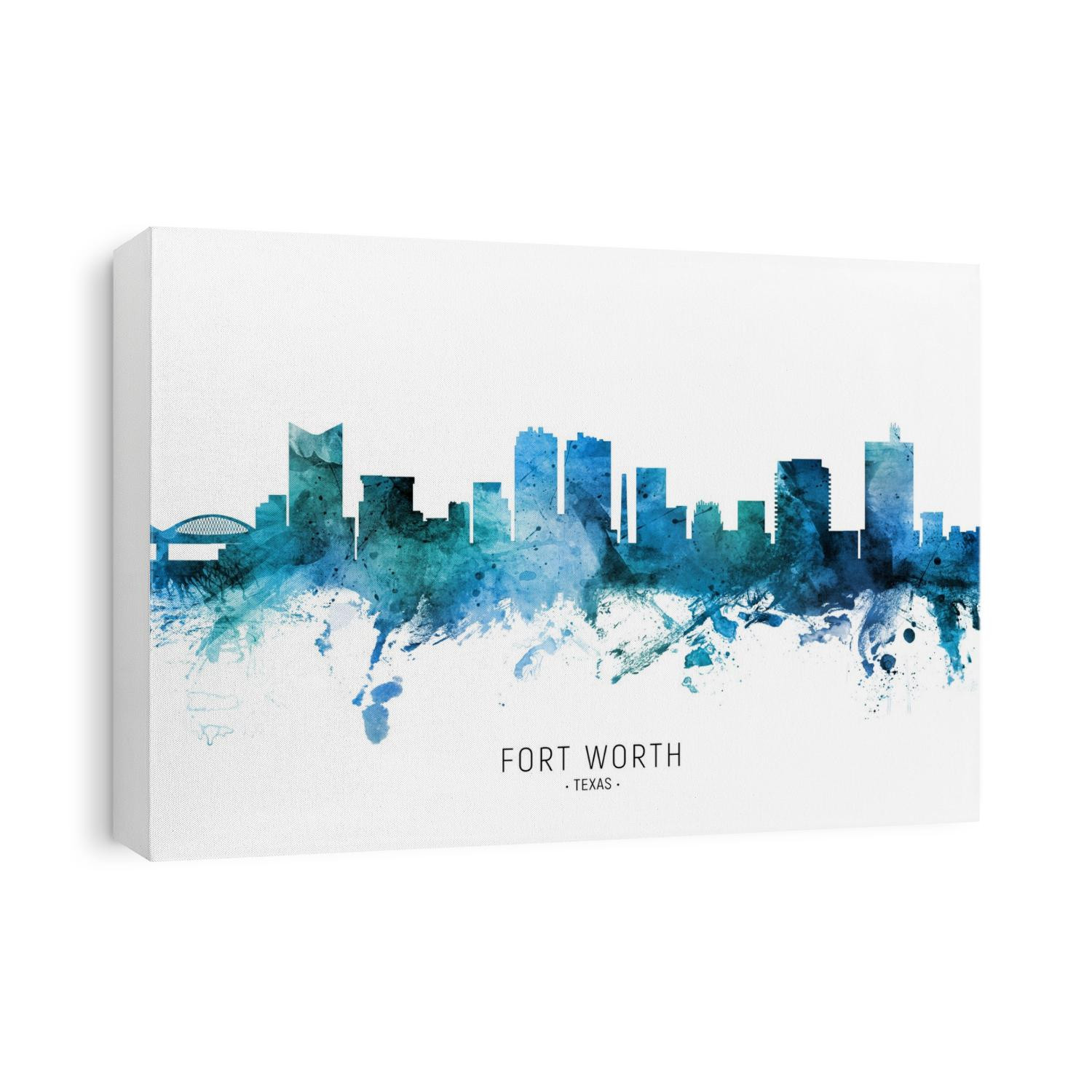 Watercolor art print of the skyline of Fort Worth, Texas, United States