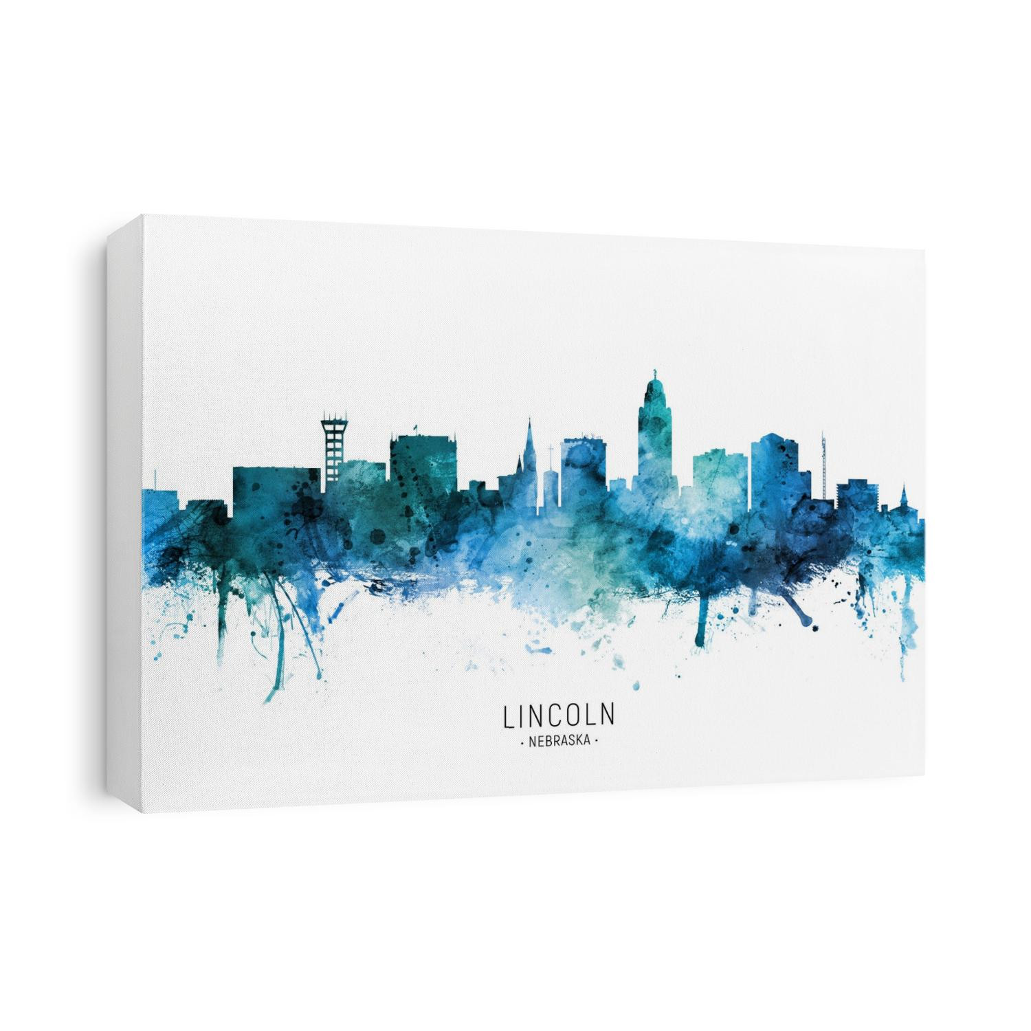 Watercolor art print of the skyline of Lincoln, Nebraska, United States