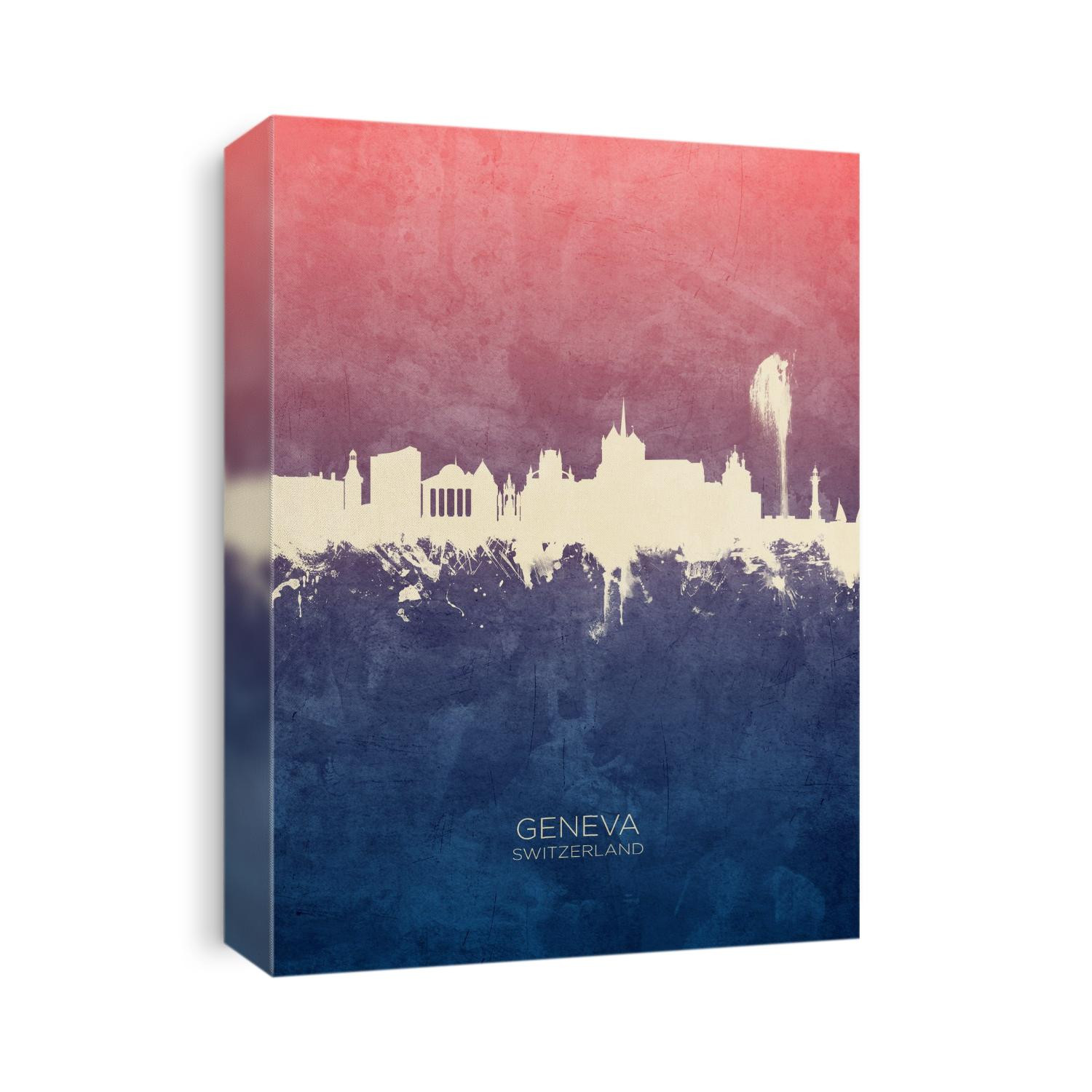 Watercolor art print of the skyline of Geneva, Switzerland