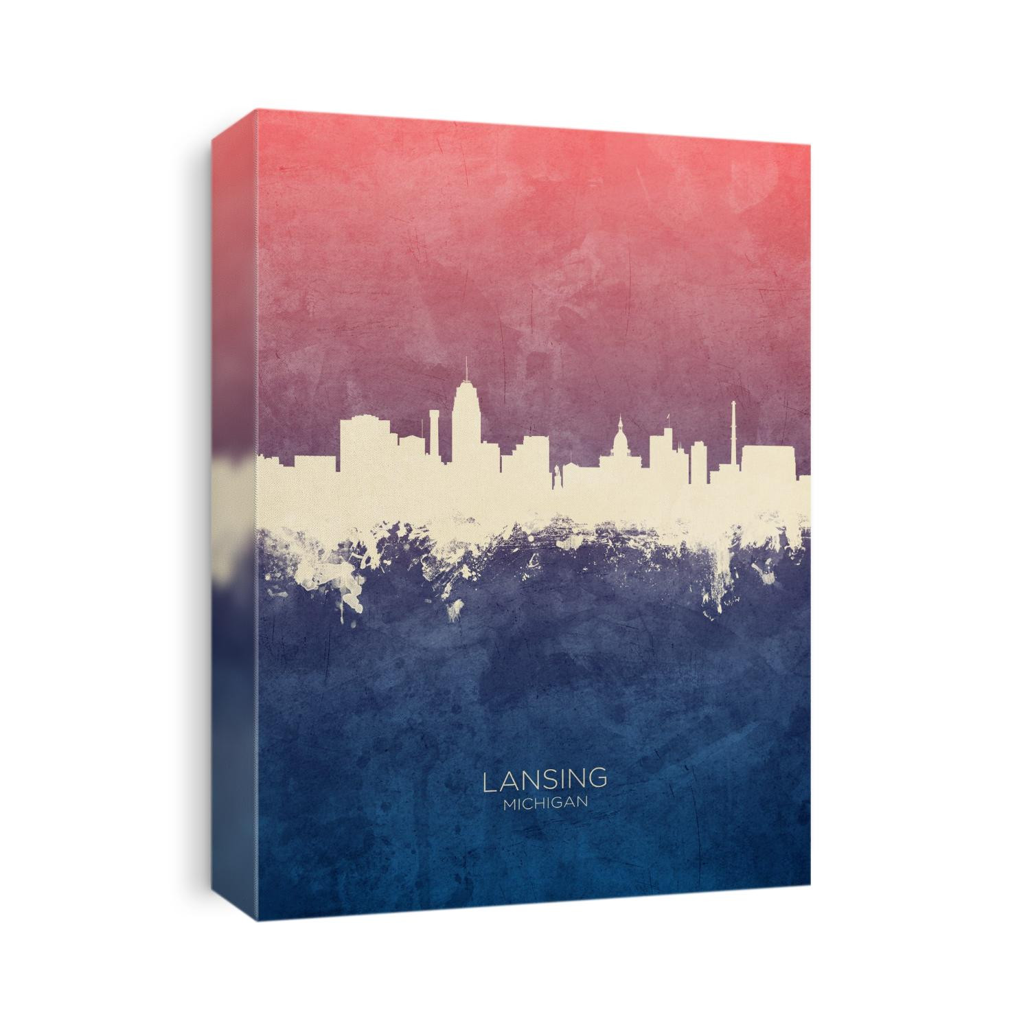 Watercolor art print of the skyline of Lansing, Michigan, United States