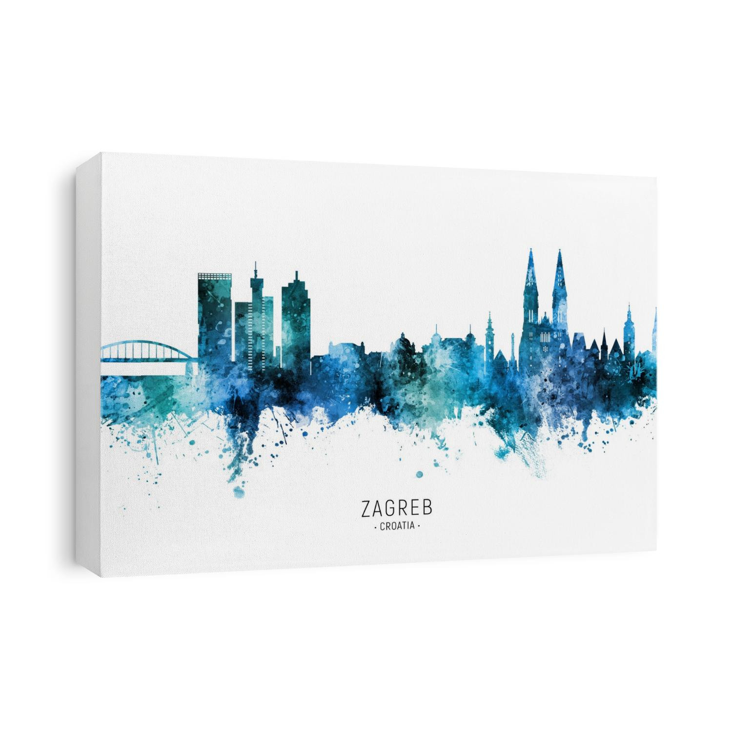 Watercolor art print of the skyline of Zagreb, Croatia