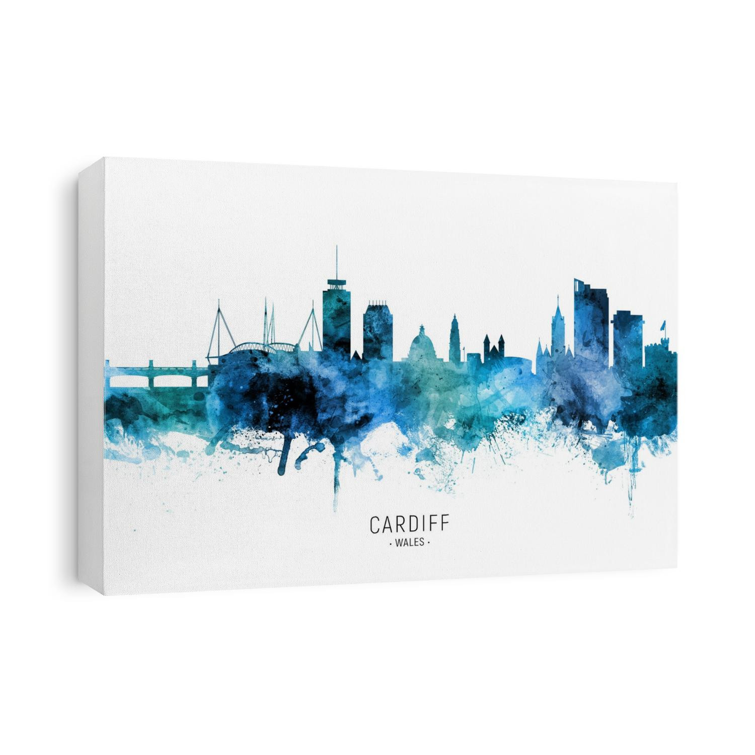 Watercolor art print of the skyline of Cardiff, Wales, United Kingdom