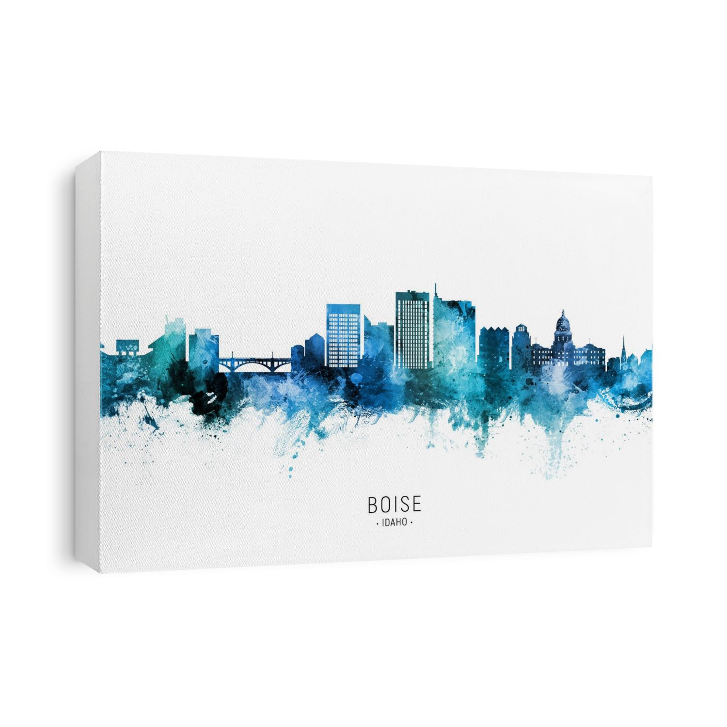 Watercolor art print of the skyline of Boise, Idaho
