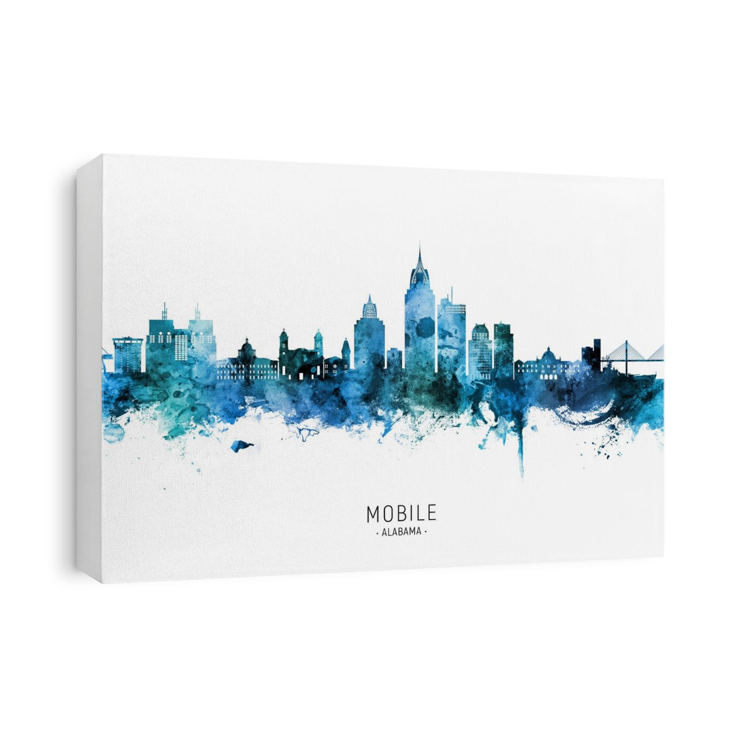 Watercolor art print of the skyline of Mobile, Alabama