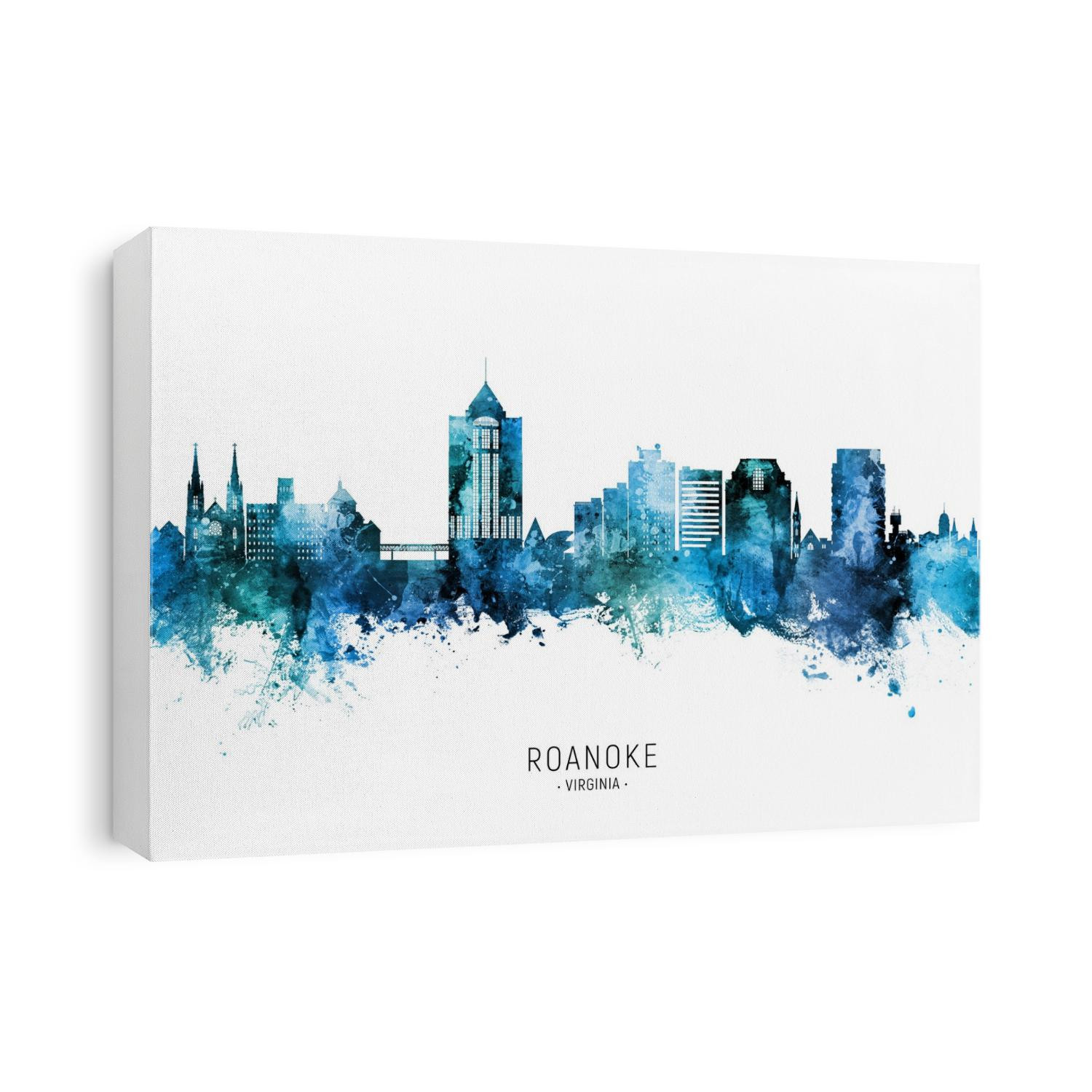 Watercolor art print of the skyline of Roanoke, Virginia