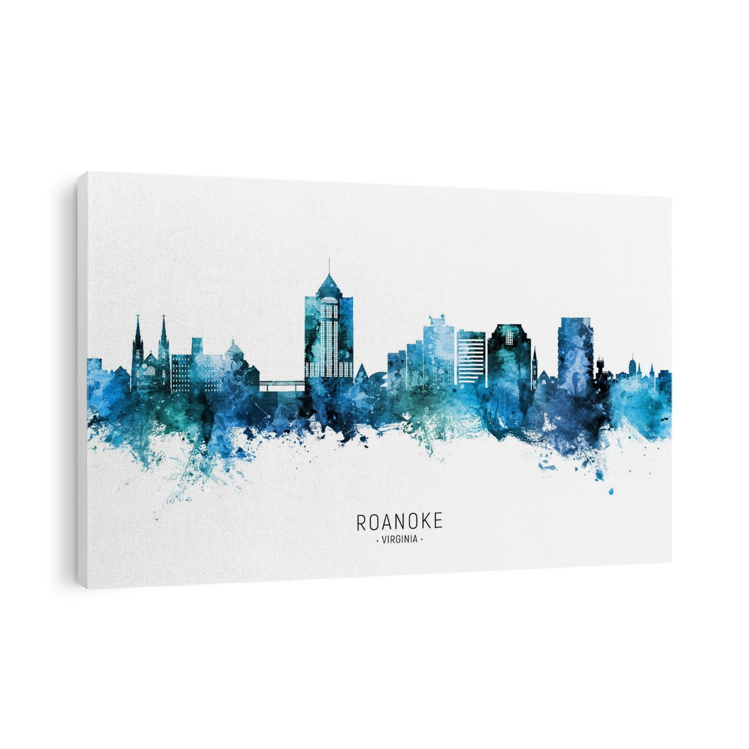 Watercolor art print of the skyline of Roanoke, Virginia