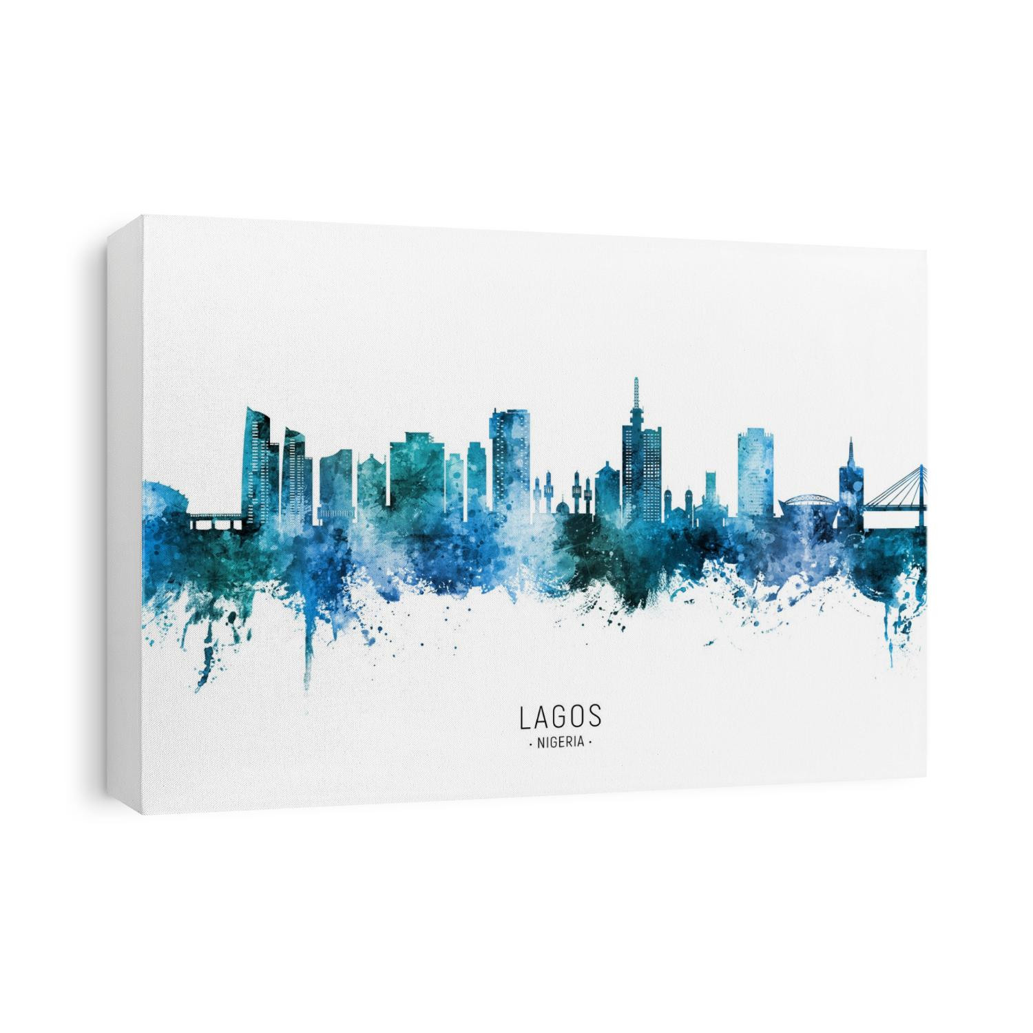 Watercolor art print of the skyline of Lagos, Nigeria