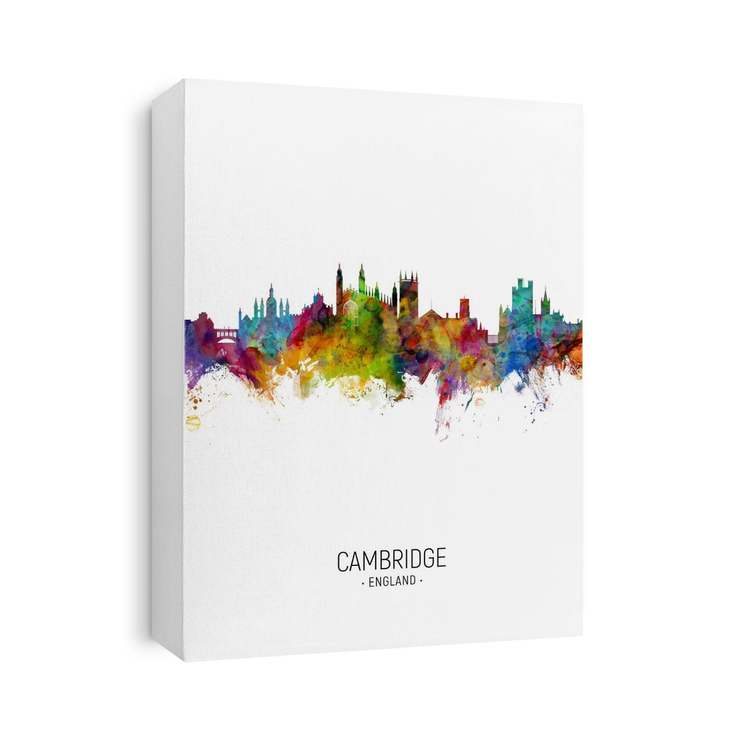 Watercolor art print of the skyline of Cambridge, England, United Kingdom