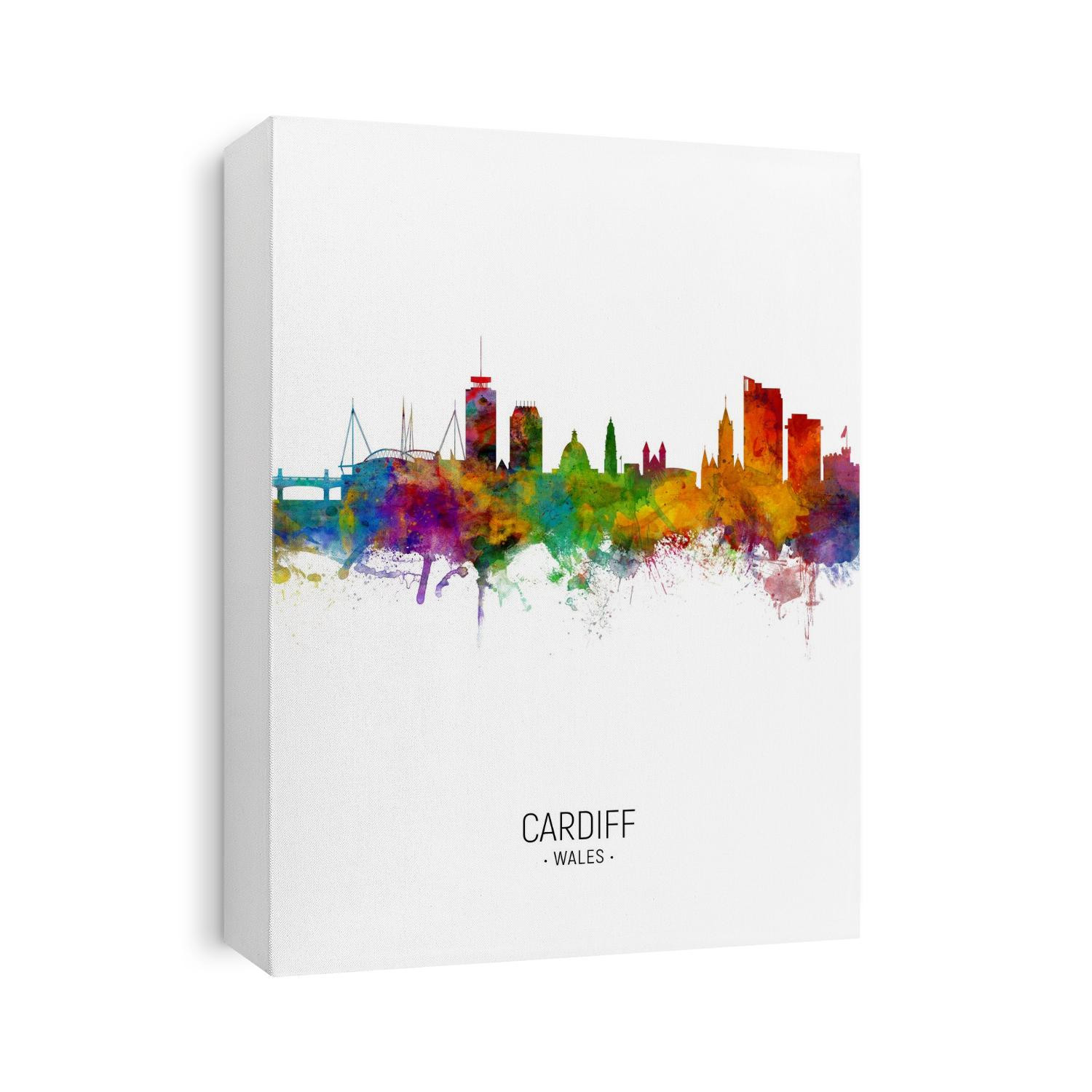 Watercolor art print of the skyline of Cardiff, Wales, United Kingdom