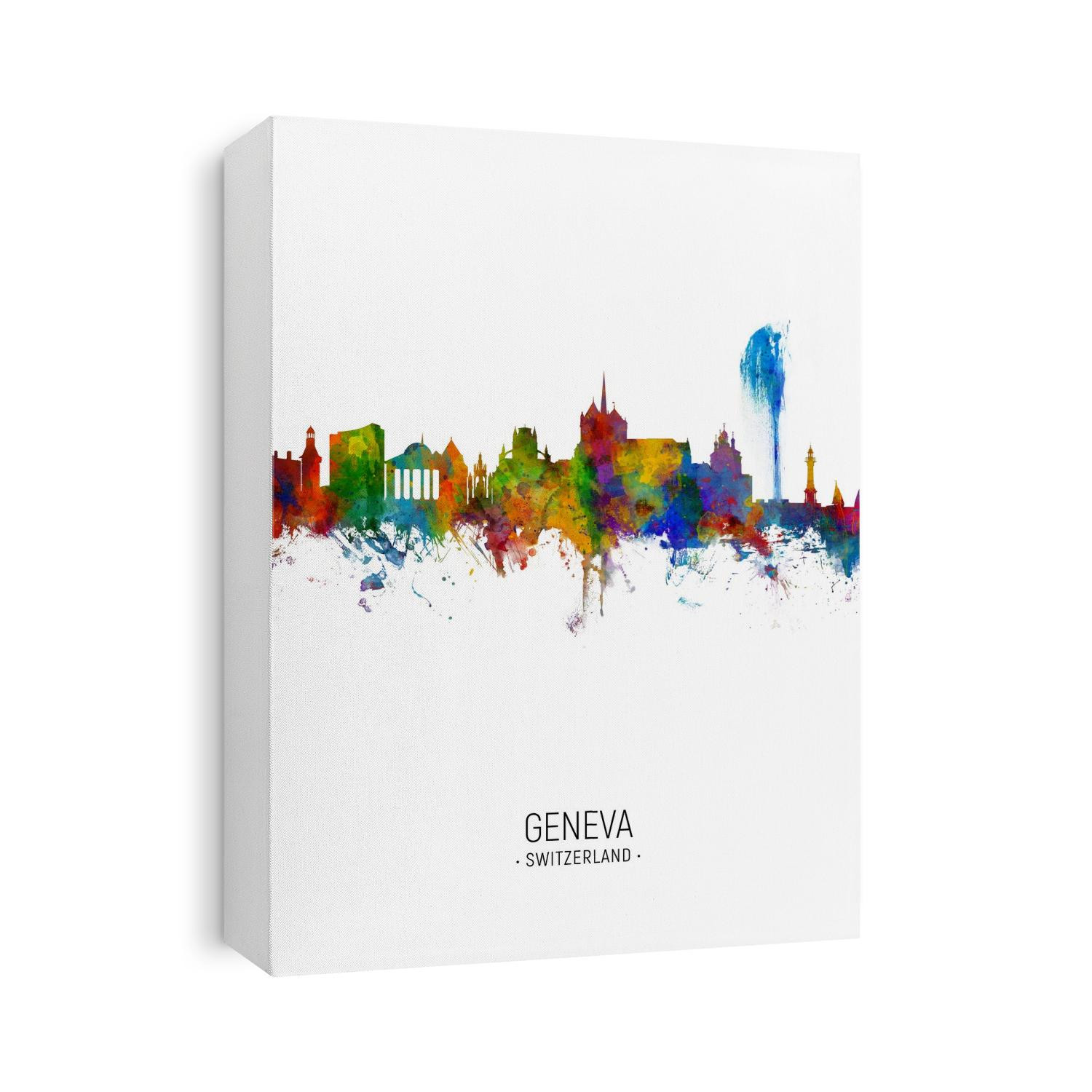 Watercolor art print of the skyline of Geneva, Switzerland