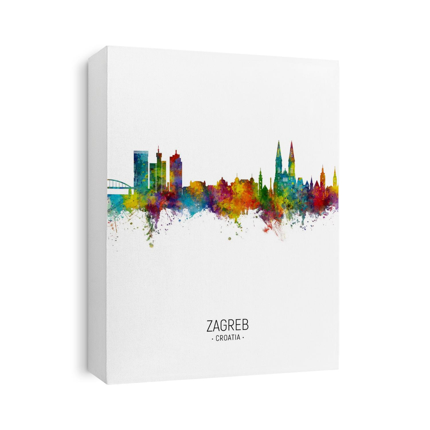 Watercolor art print of the skyline of Zagreb, Croatia