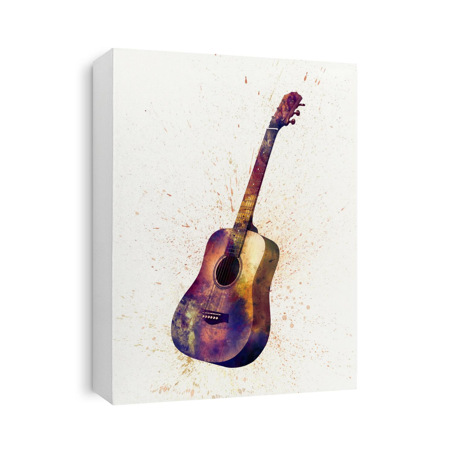 An abstract watercolor print of an acoustic guitar