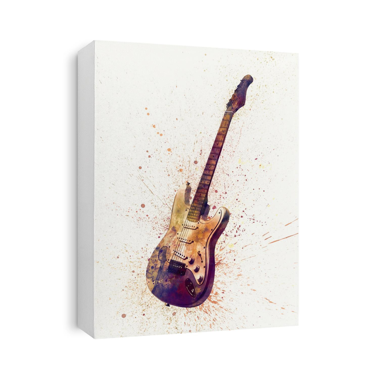 An abstract watercolor print of an electric guitar