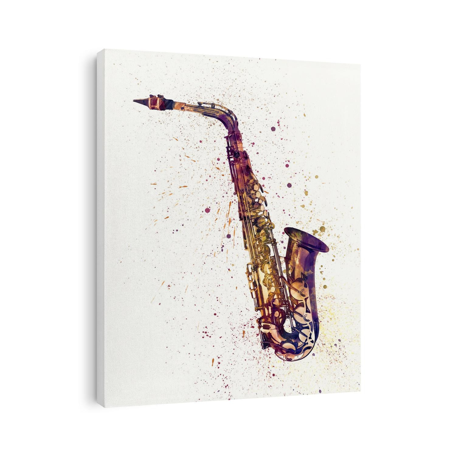 An abstract watercolor print of a Saxophone