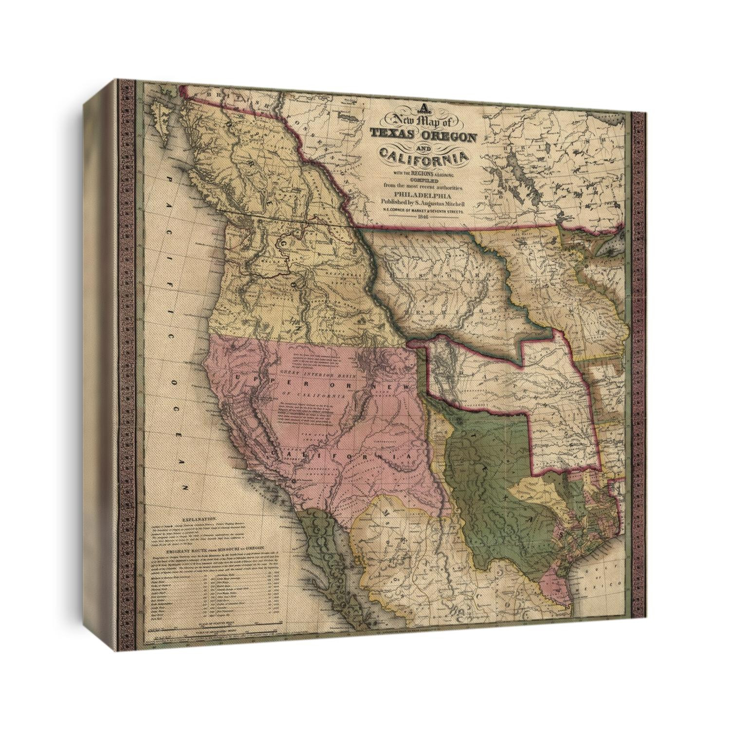 Old map of the Western United States from 1846 by Samuel Augustus Mitchell.
