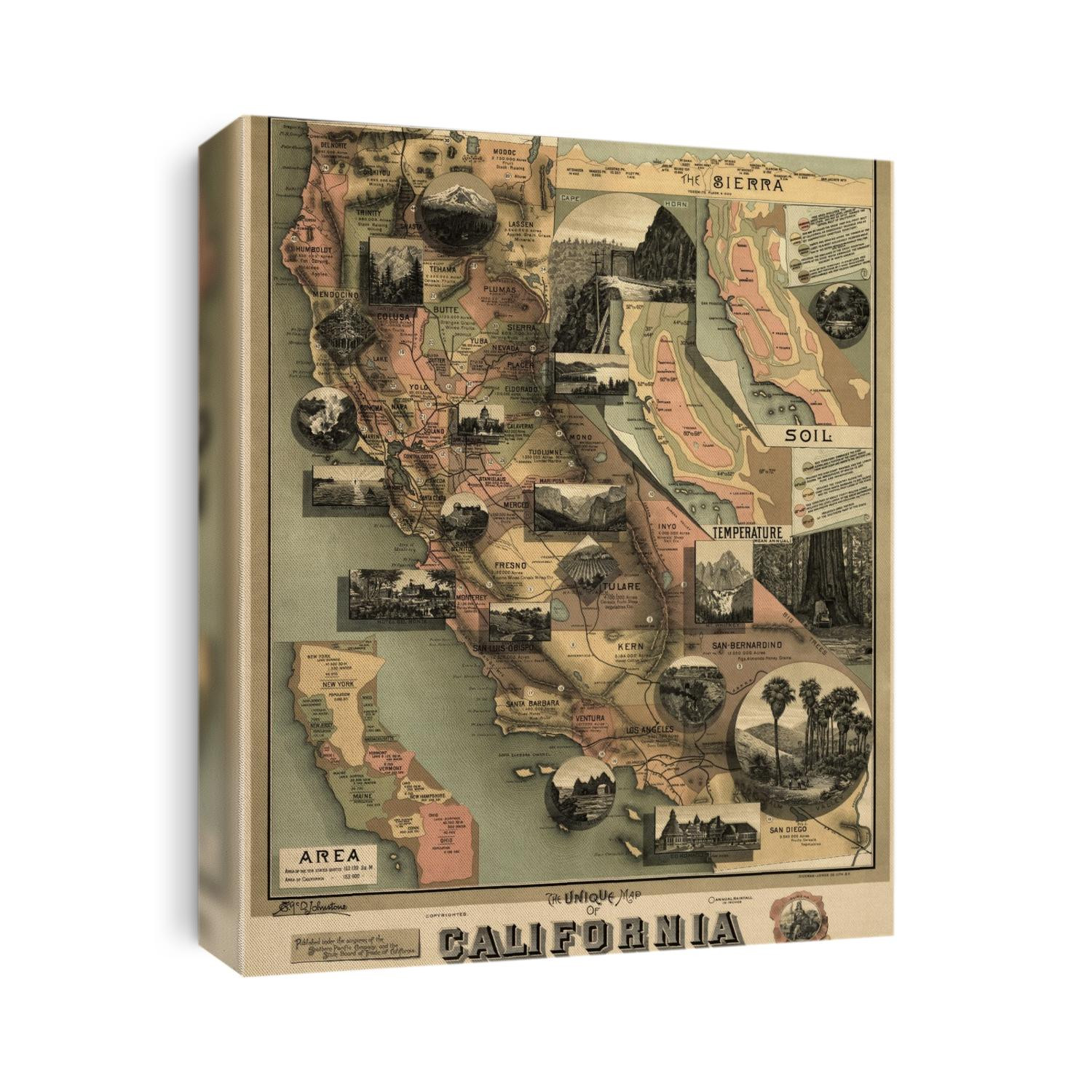 Old map of California from 1888 by E. McD. Johnstone.